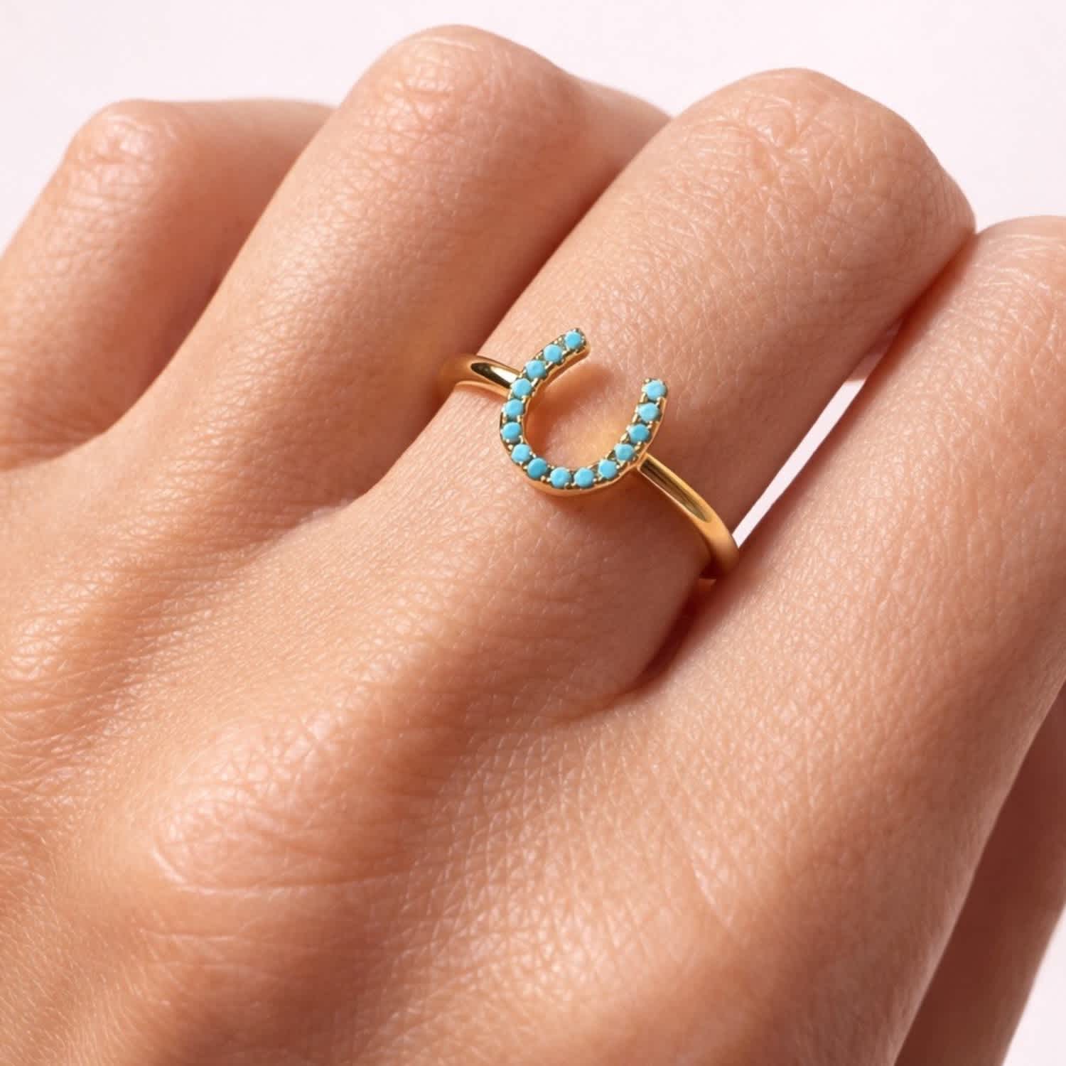 Lucky Horseshoe Ring| Gold + Turquoise | NATIVE GEM | Wolf & Badger
