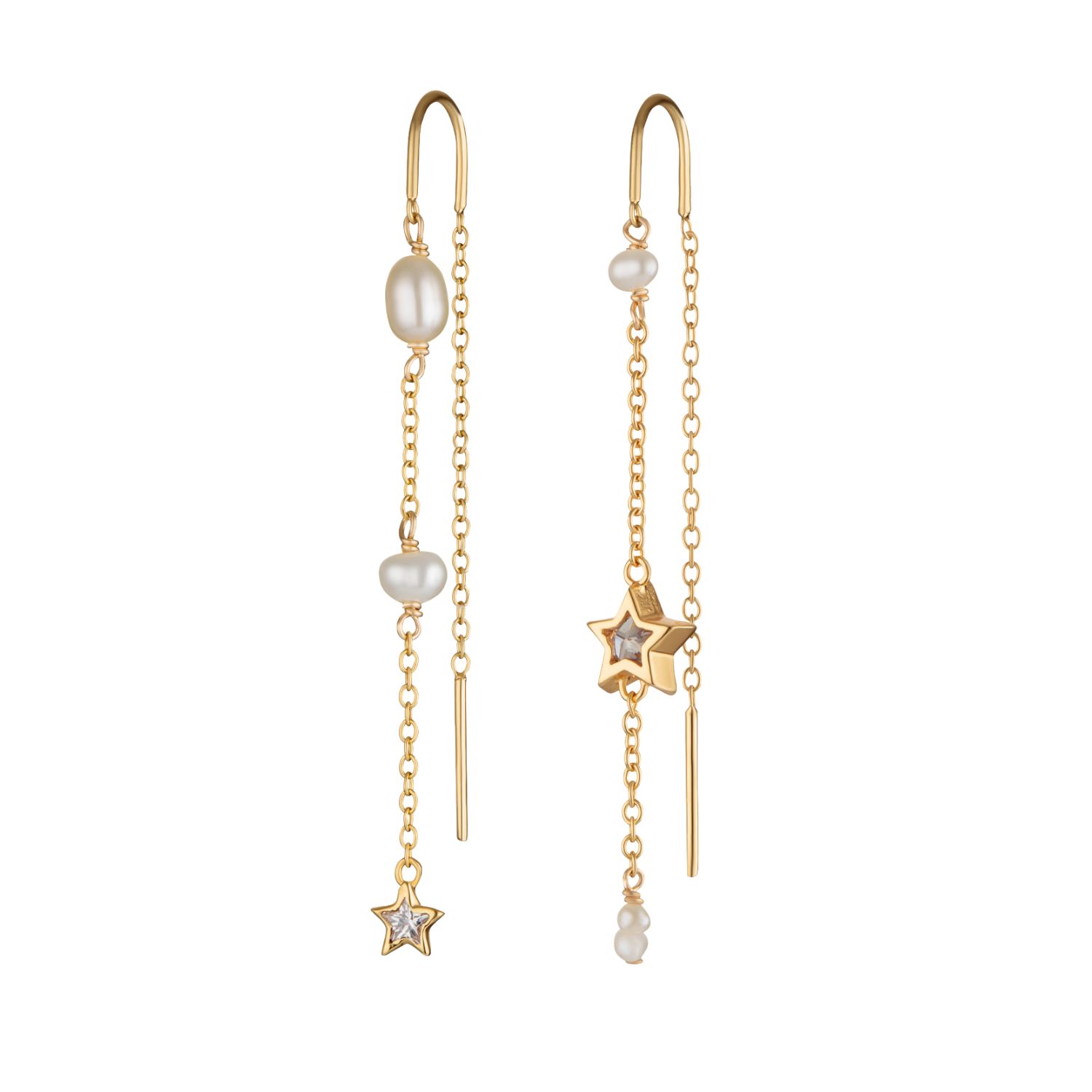 Scream Pretty Women's Gold Pearl And Star Mismatched Threader Earrings In Gold