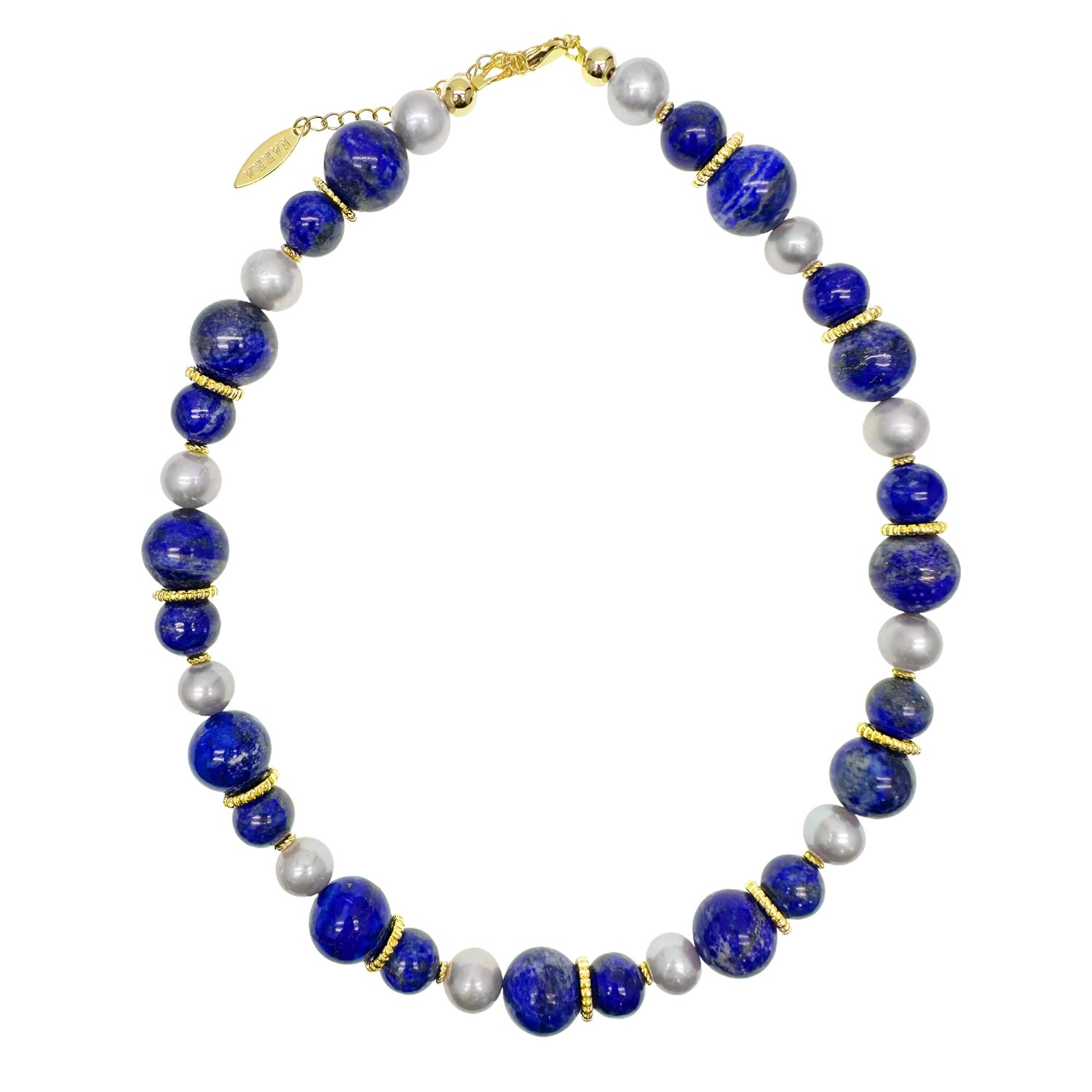 Farra Women's Blue / White Stunning Lapis With Grey Freshwater Pearls Chunky Necklace In Multi