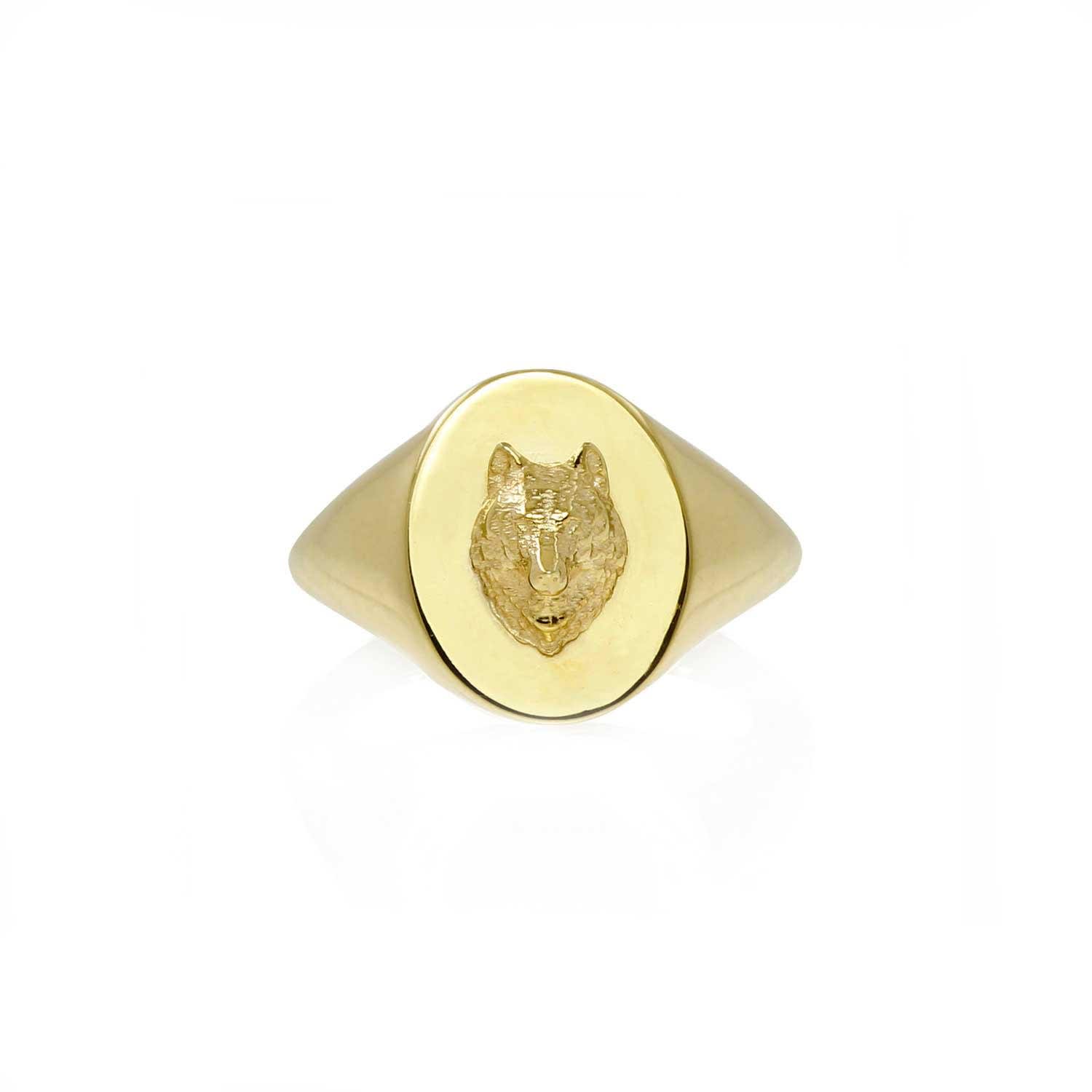 Wolf Signet Ring Solid Gold by No 13