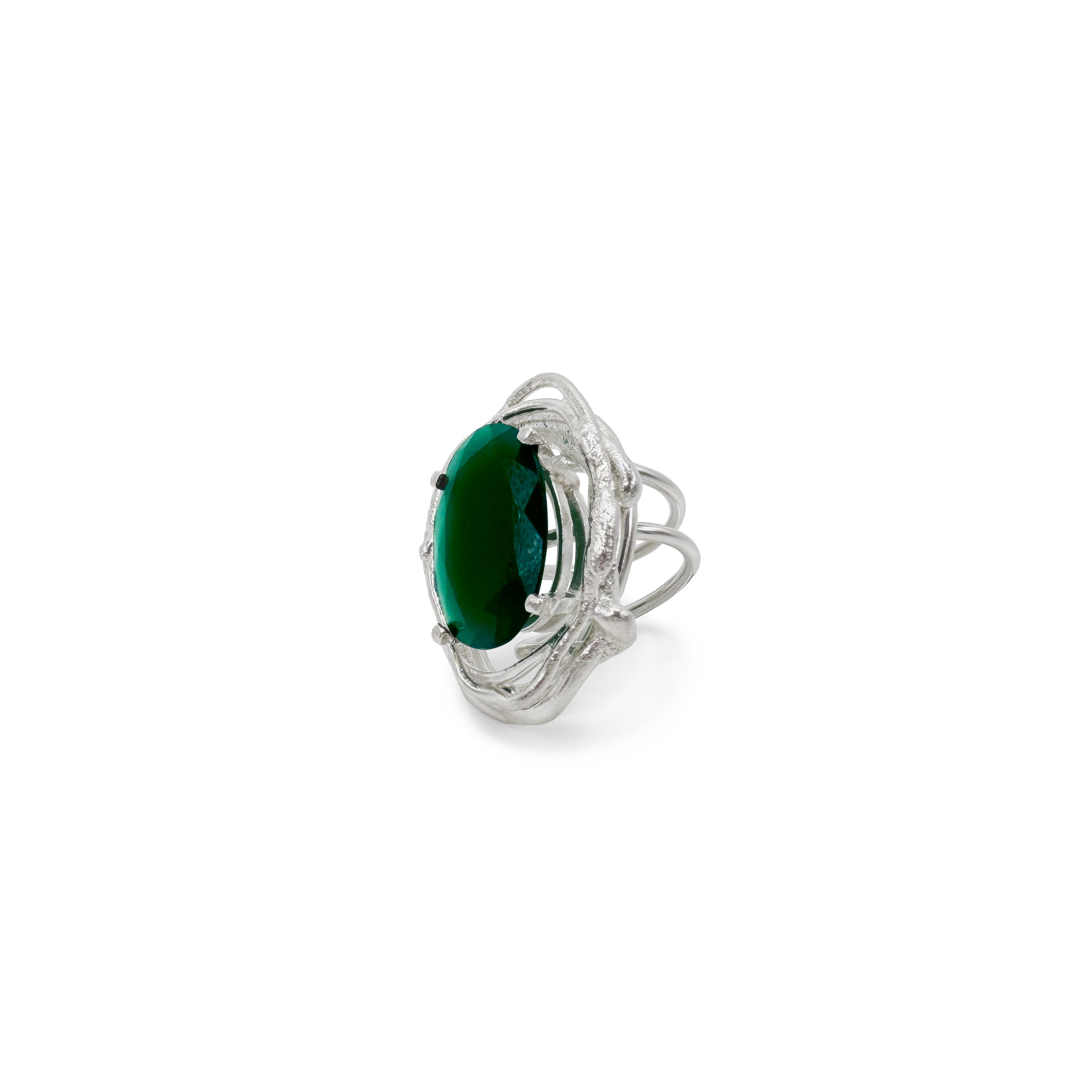 Gillian Trask Women's Green / Silver Sculpture Ring - Sterling Silver, Green Onyx