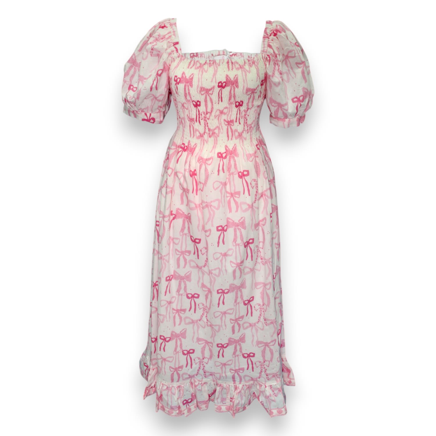 Women&rsquo;s Poppy Dress Long - Bows - Pink | Extra Small | Mary Marshmallow