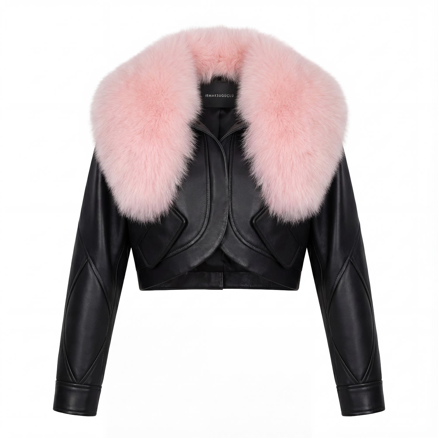 Women's Black / Pink Vjosa Cropped Leather Jacket | One Size | Irmak Su Guclu