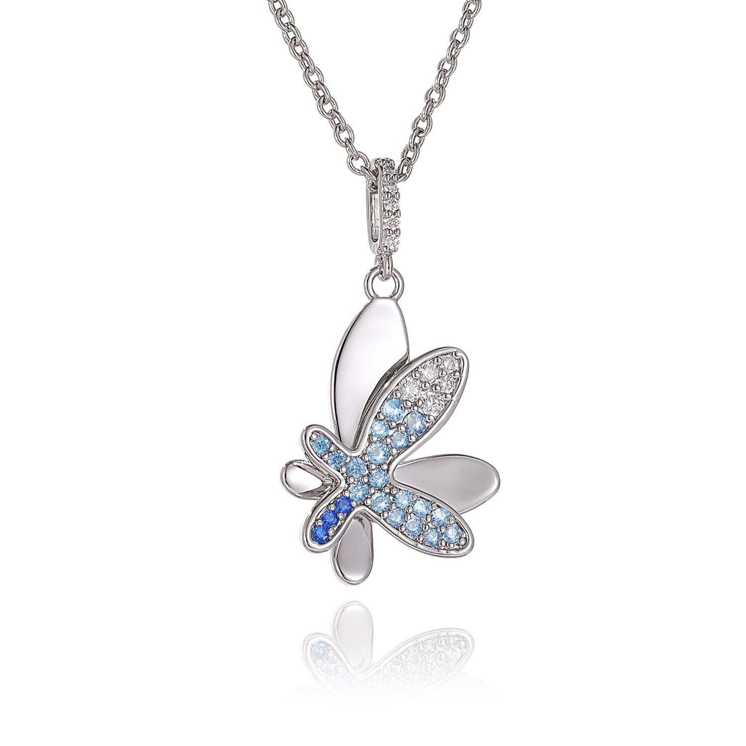 Women’s Silver Gradient Blue Pav Diamond Butterfly Pendant Necklace Classicharms