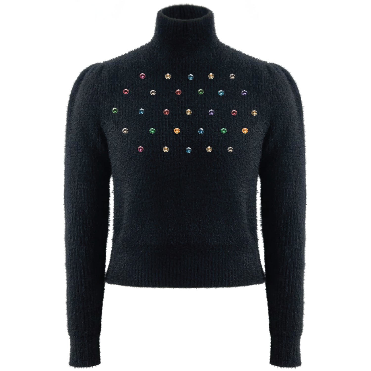 Roch Perel Women's Black Embellished Fur Knit Sweater