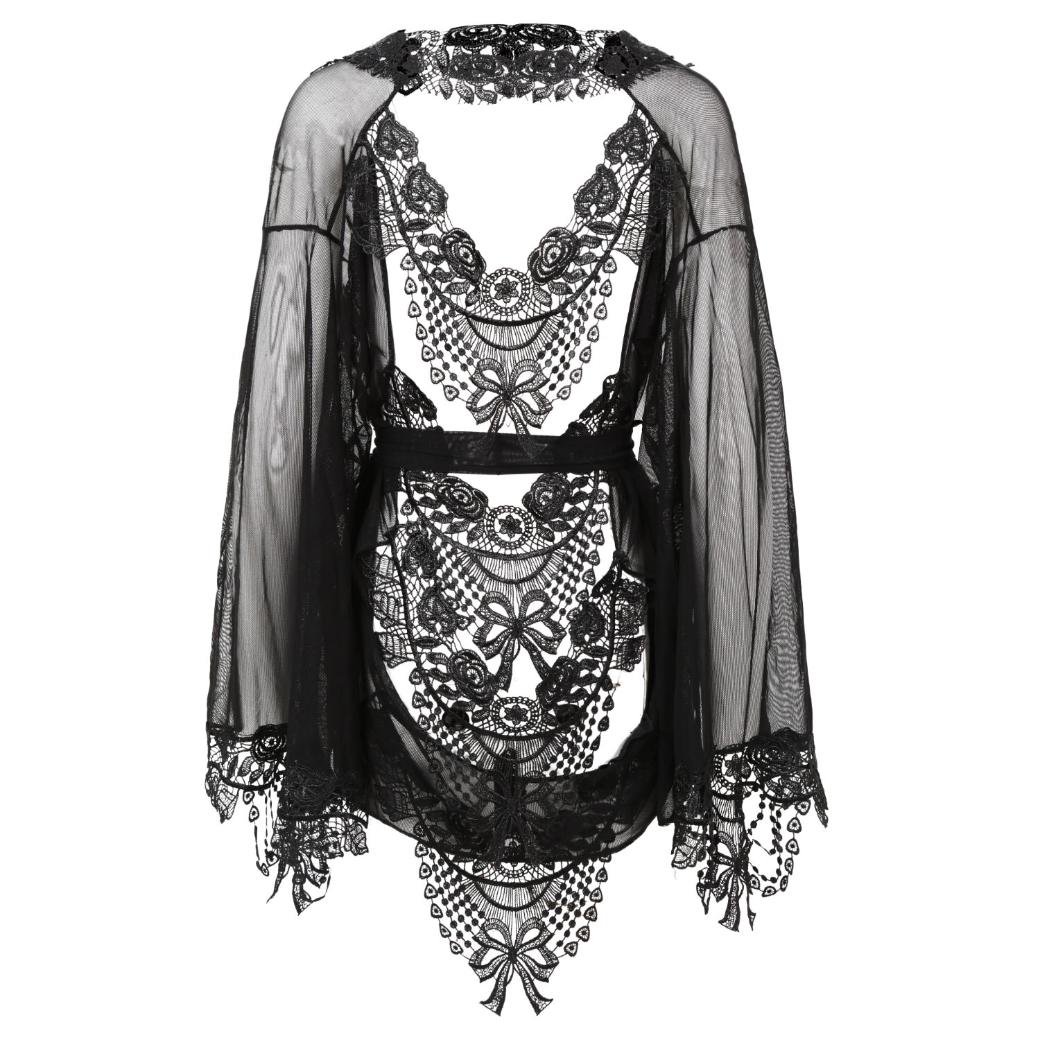 Women's Black Bisoux Venetian Lace Kimono Best Seller Xs To Xl Perfect Fit | Small | Belle-Et-Bonbon