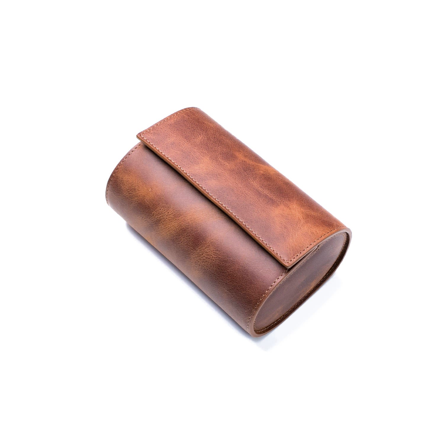 Roarcraft Men's Brown Leather Travel Watch Case - Tobacco - Double Watch Roll In Brown