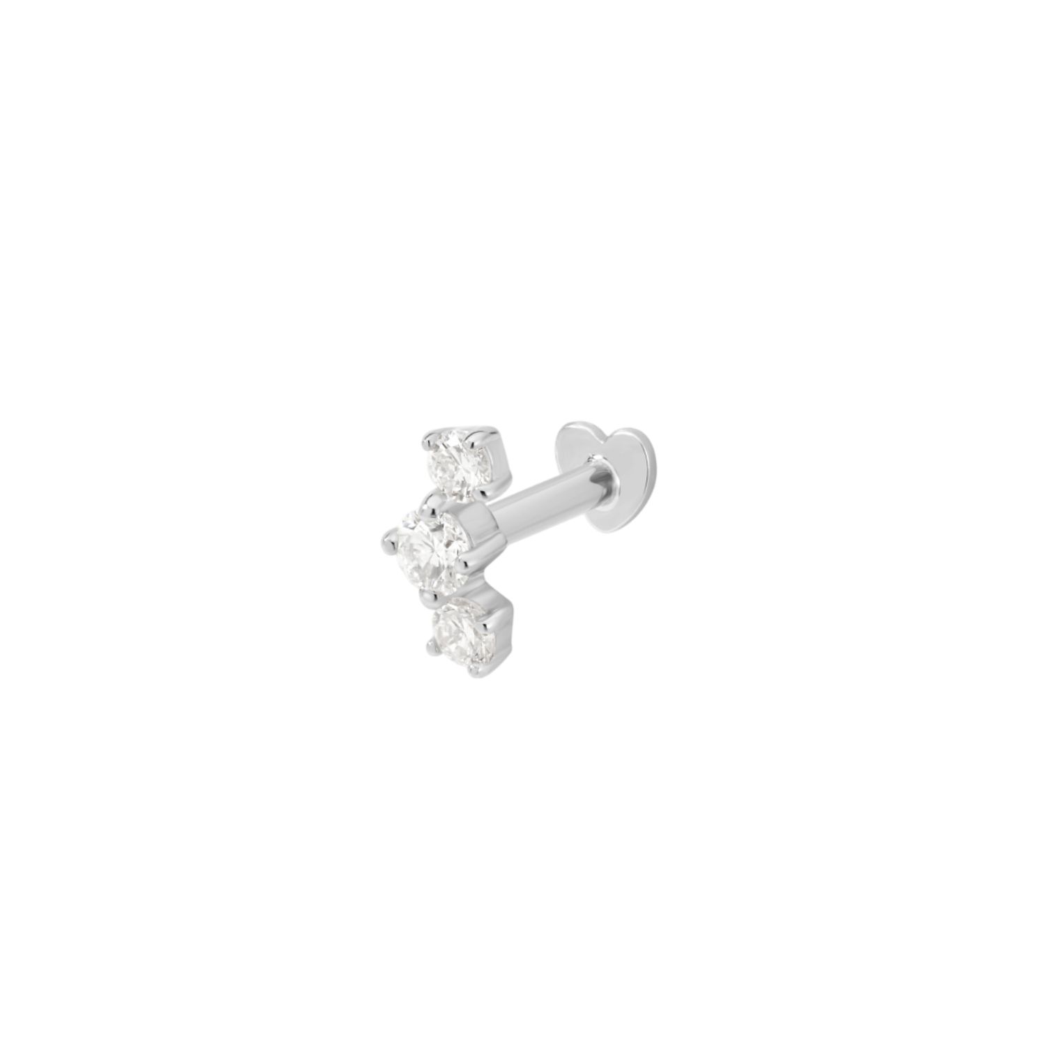 Vanchi Women's Silver 14k Solid White Gold Lab-grown Diamond Curved Trio Flat Back Stud In Silver