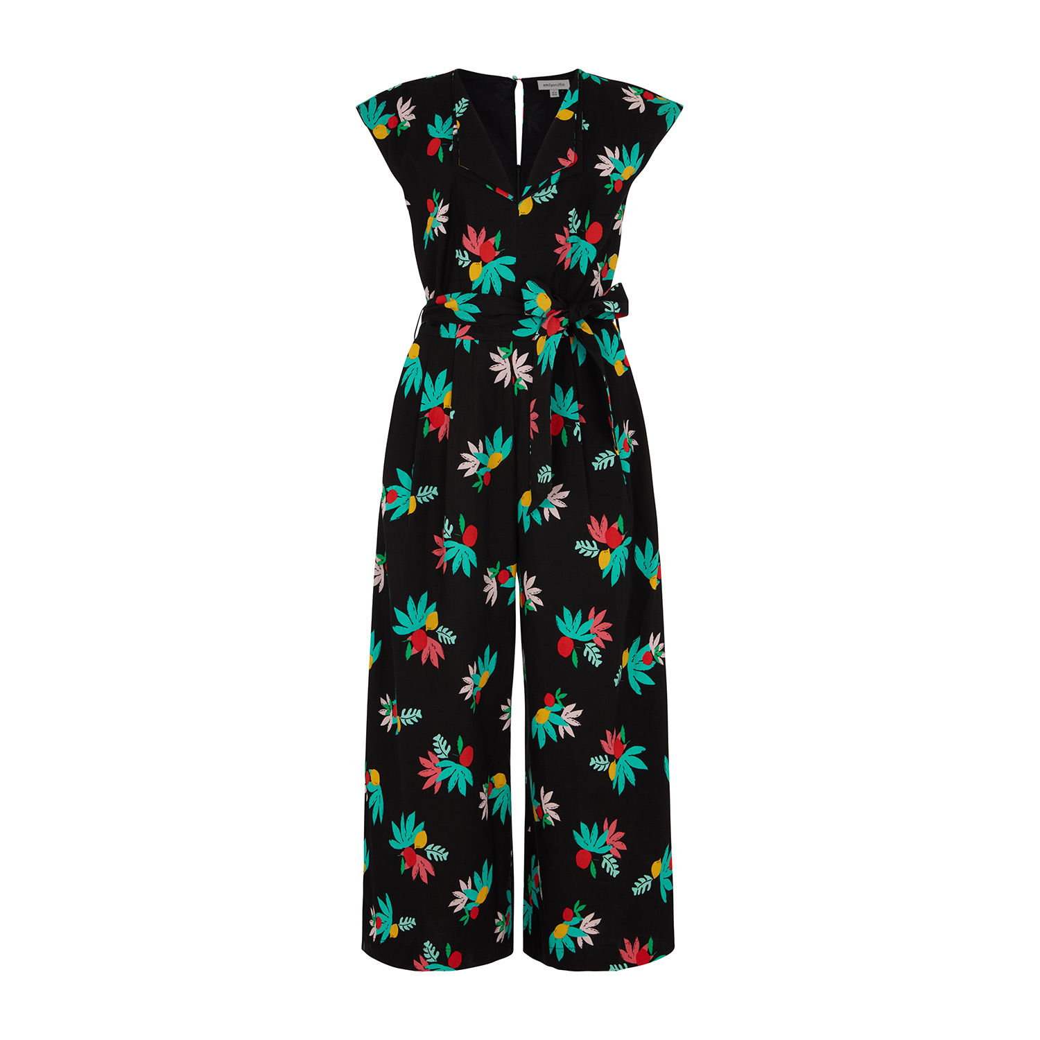 Emily And Fin Women's Black / Green / Pink Nora Black Summer Fruits Jumpsuit