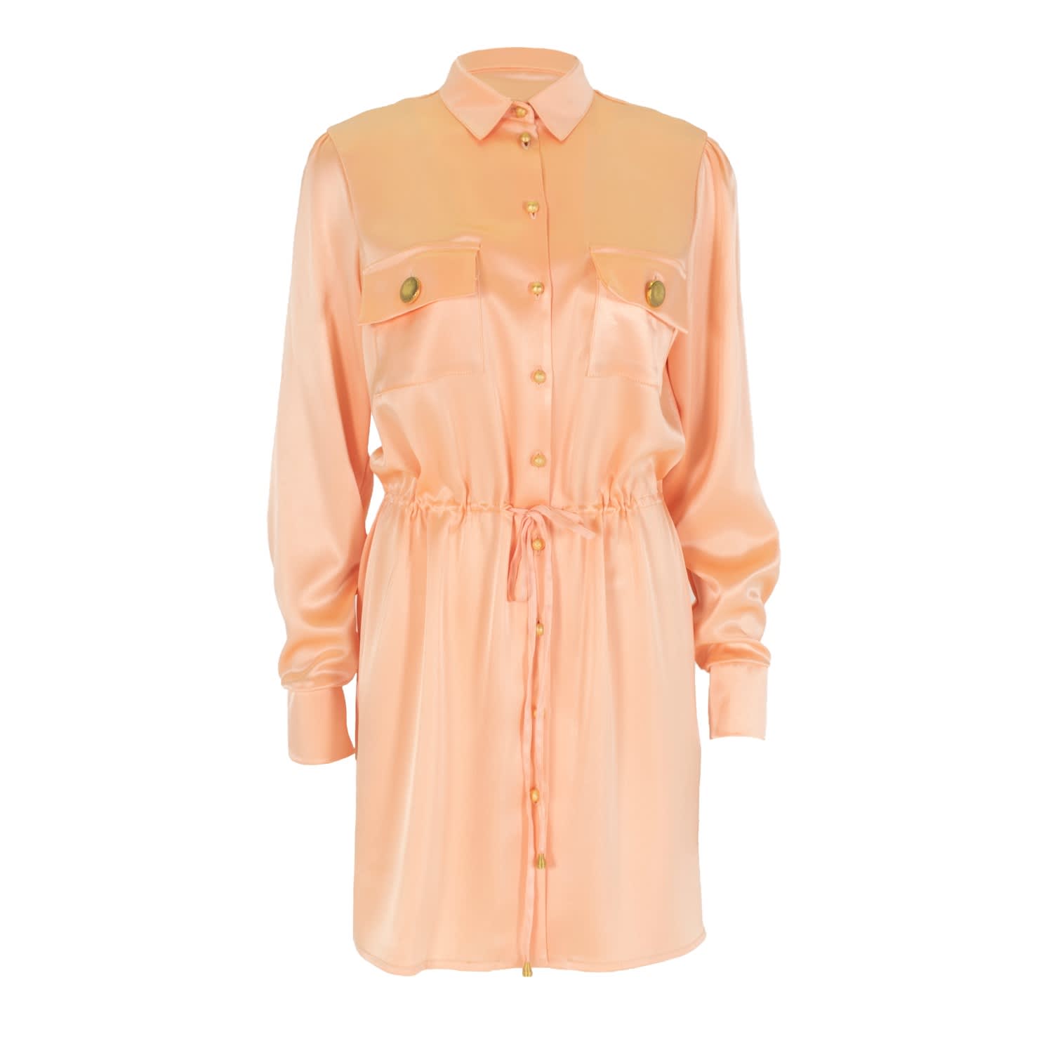 pink silk shirt dress