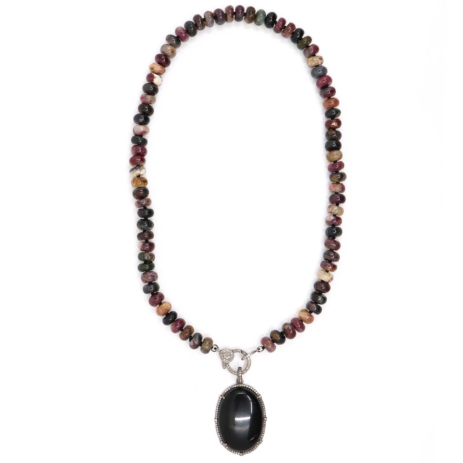 Shar Oke Women's Black / Neutrals Tourmaline & Onyx Silk Knotted Diamond Beaded Necklace In Multi
