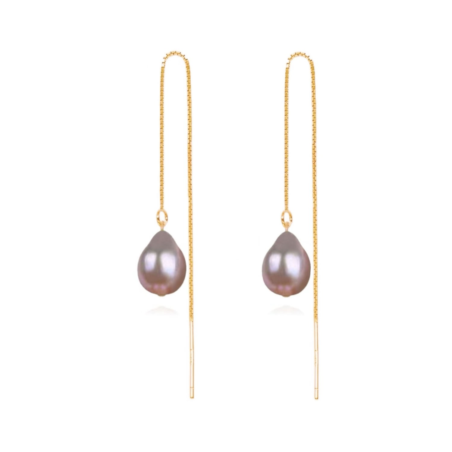 Ninemoo Women's Pink / Purple / Gold Sweet Hue Pearl Threader Earrings - Purple