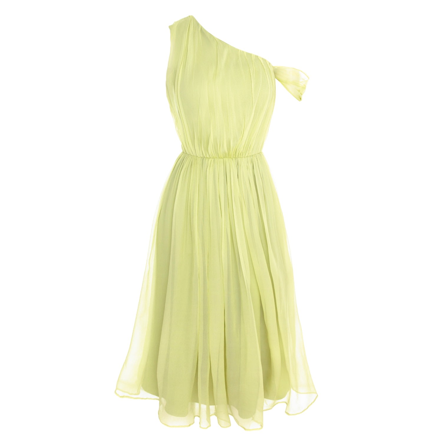 Avenue No.29 Women's Green Asymmetric Neckline Silk Midi Dress - Lime In Green