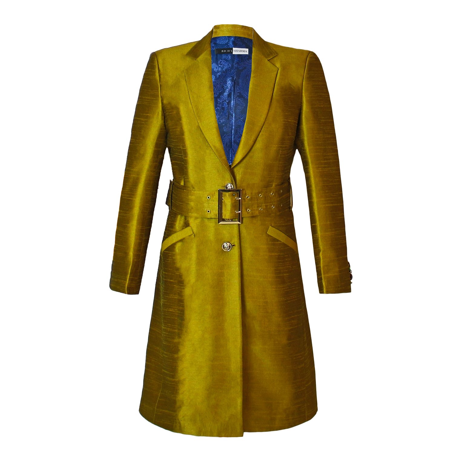 Richa Sharma Women's Gold Luxury Long Coat In Mustard Hued Silk In Gold