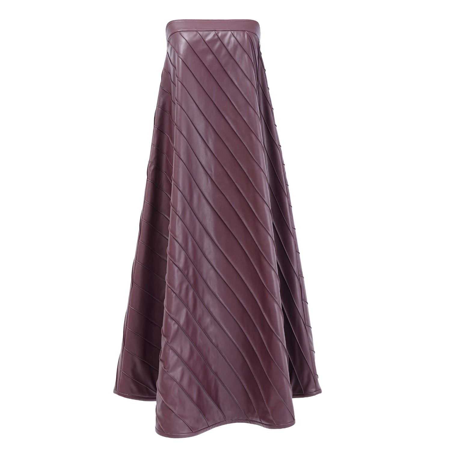 Kargede Women's Strapless Burgundy Red Vegan Leather Maxi Dress – Pleated Trapeze Gown In Brown