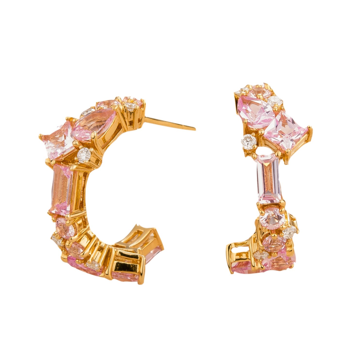 Juvetti Women's Gold / Pink Pink Sapphires And Diamonds Medium Hoop Lanna Gold Earrings In Multi