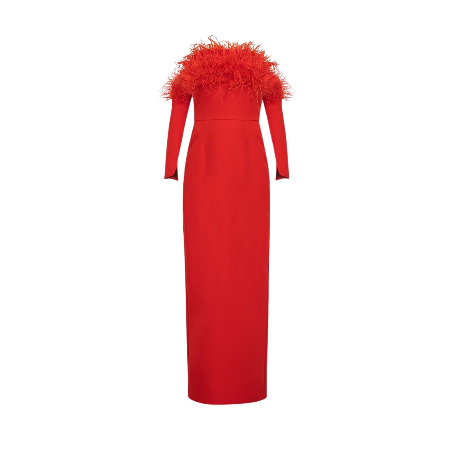 Women’s Red Bandeau Feather Trim Maxi Dress With Detachable Sleeves Extra Small Cliché Reborn