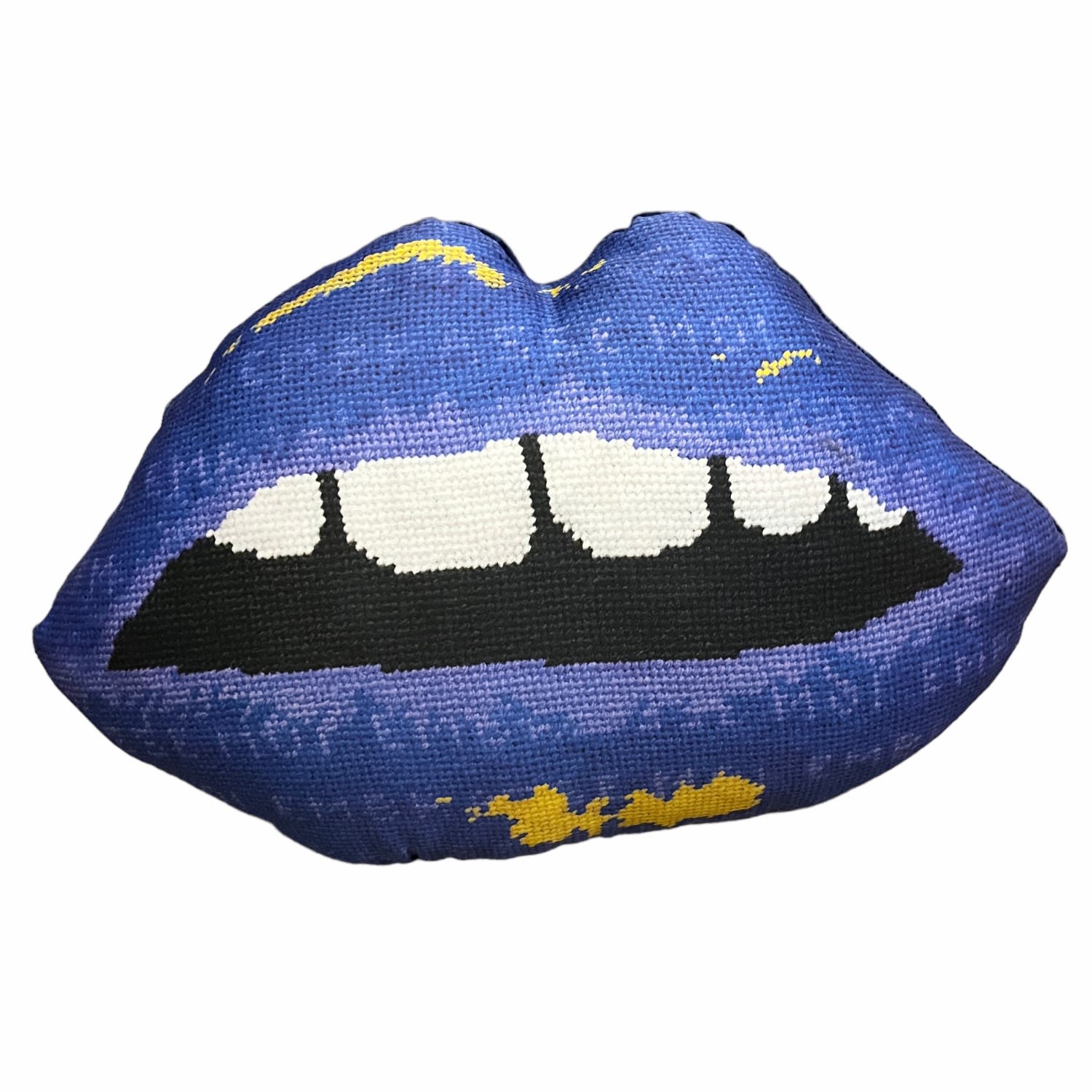 Organic Cotton Sateen "Embrasse Moi" Blue Violet Lips Sculpted Pillow Mommani Threads