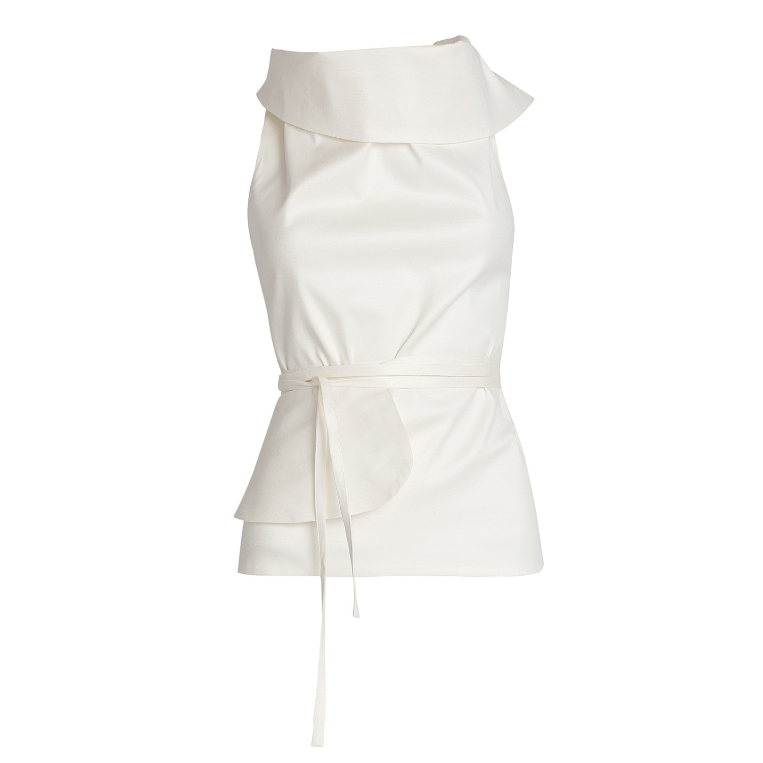 Bianca Popp Women's Asymmetrical High Collar Bareback Blouse In White Cotton In White