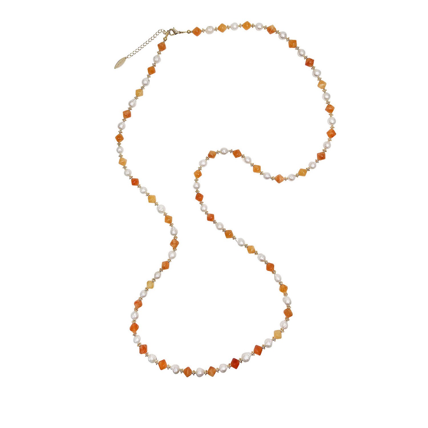 Farra Women's Freshwater Pearls With Orange Jade Long Necklace In Orange