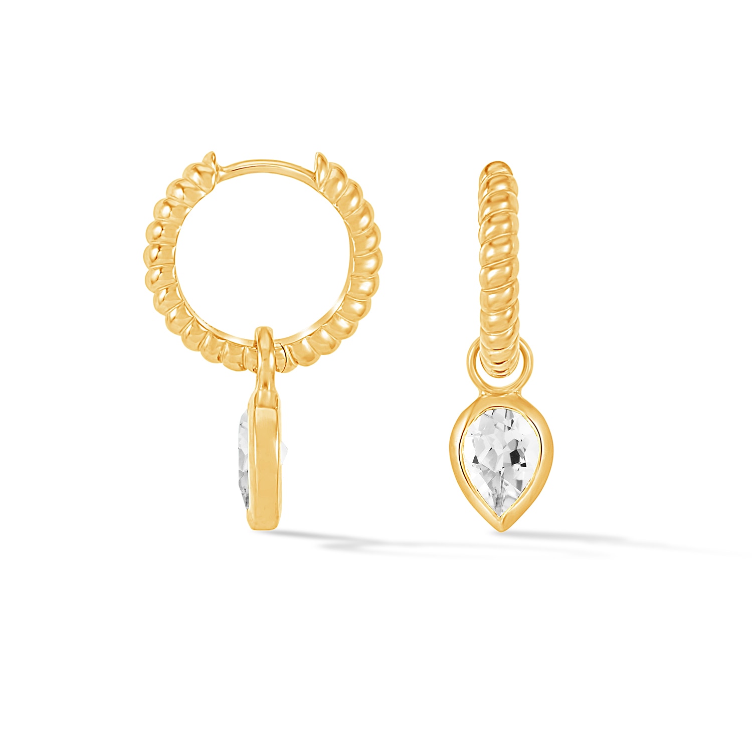 Dower & Hall Women's Gold / White White Topaz Twist Huggie Charm Hoops In Gold Vermeil