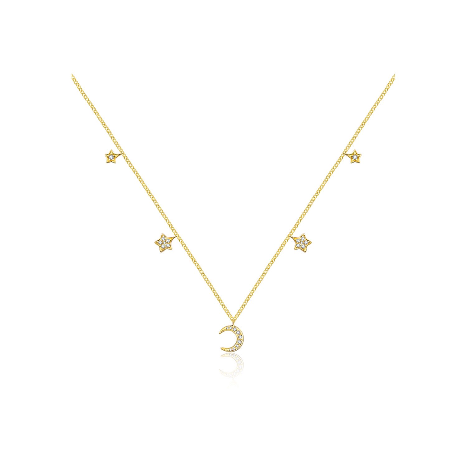 Genevieve Collection Women's 18k Yellow Gold Moon & Star Shape Diamond Necklace Choker In Yellow
