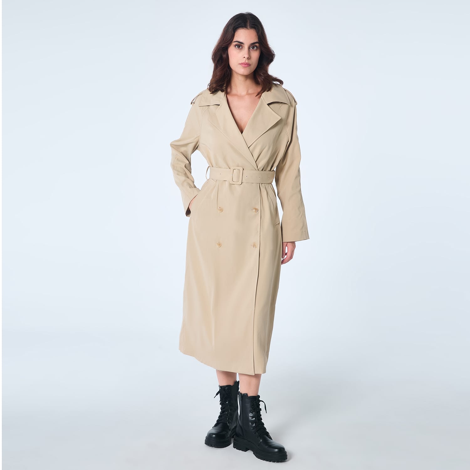 Classic Trench Coat With One Flap - Beige | Smart and Joy | Wolf