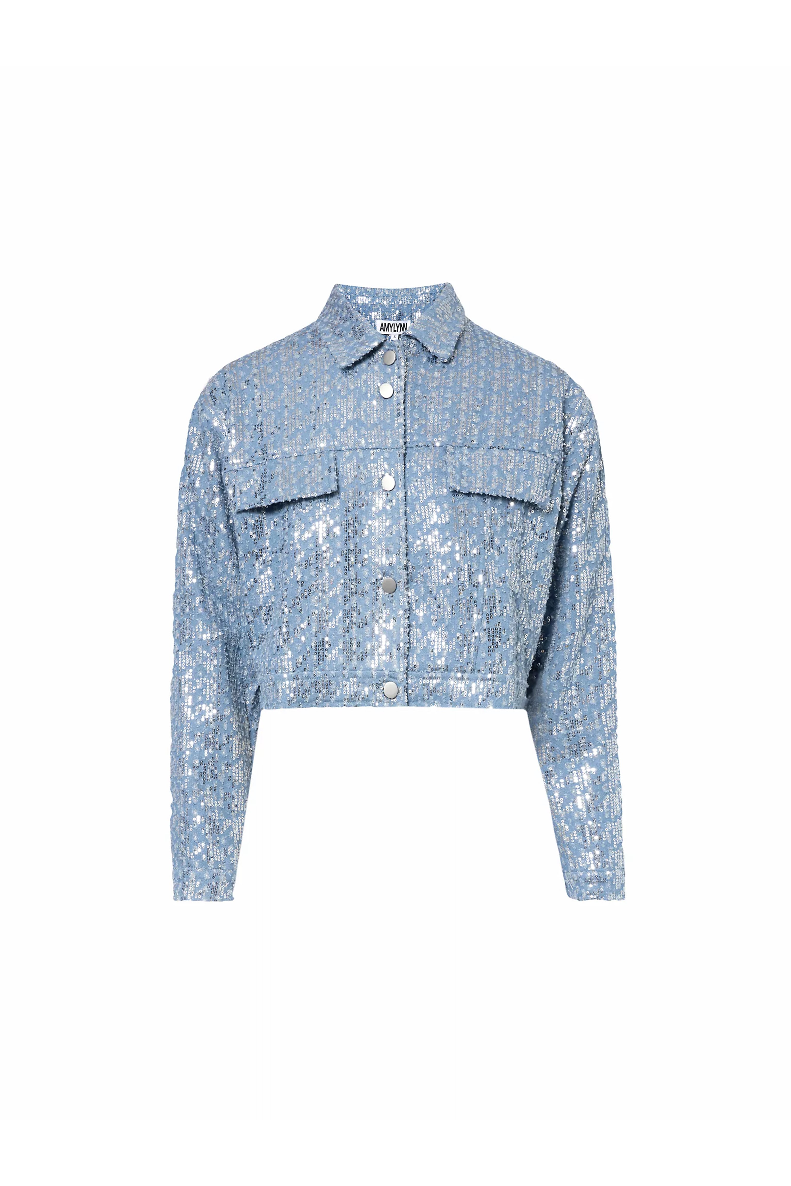 Amy Lynn Womens Blue Sequin-embellished Regular-fit Denim Jacket In Blue