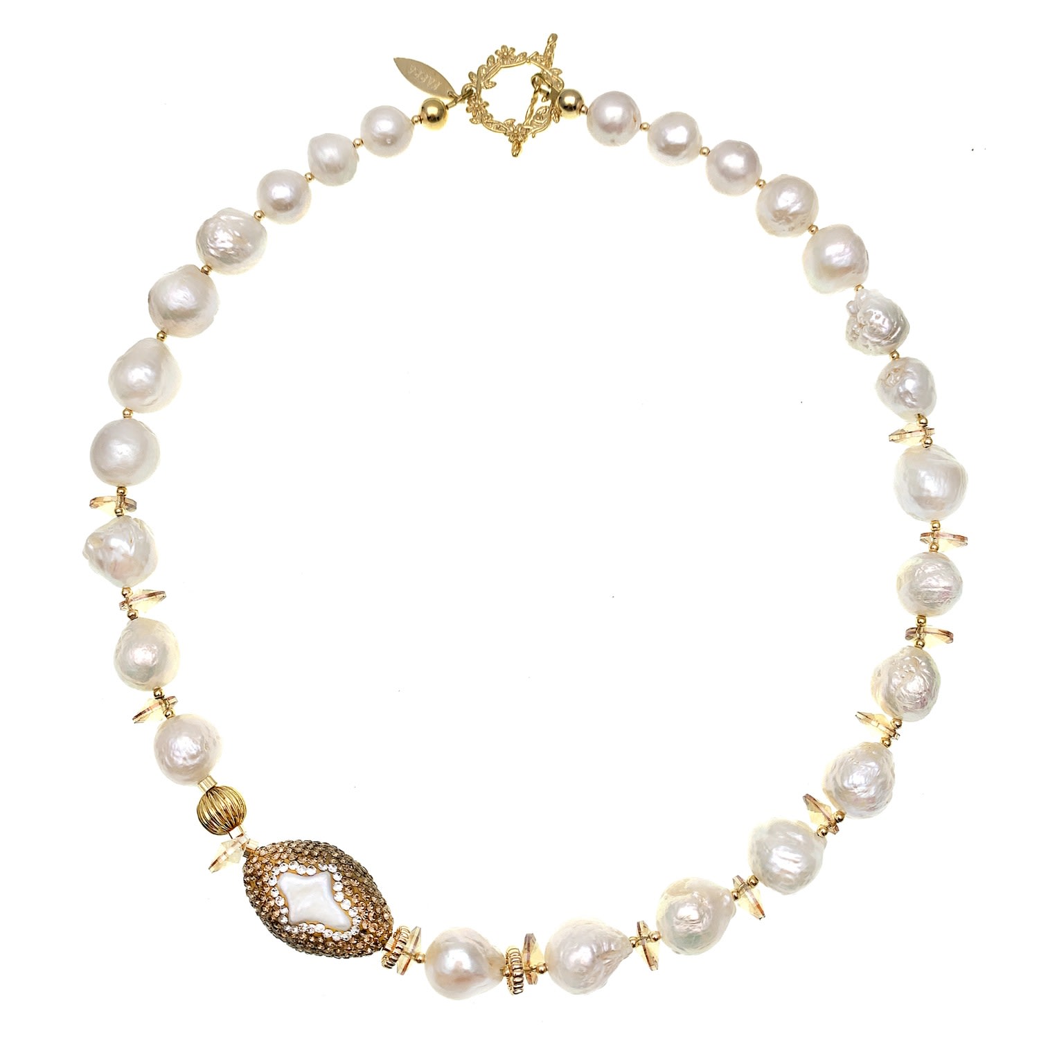 Women’s White Gorgeous Irregular Freshwater Pearls With Rhinestone Necklace Farra