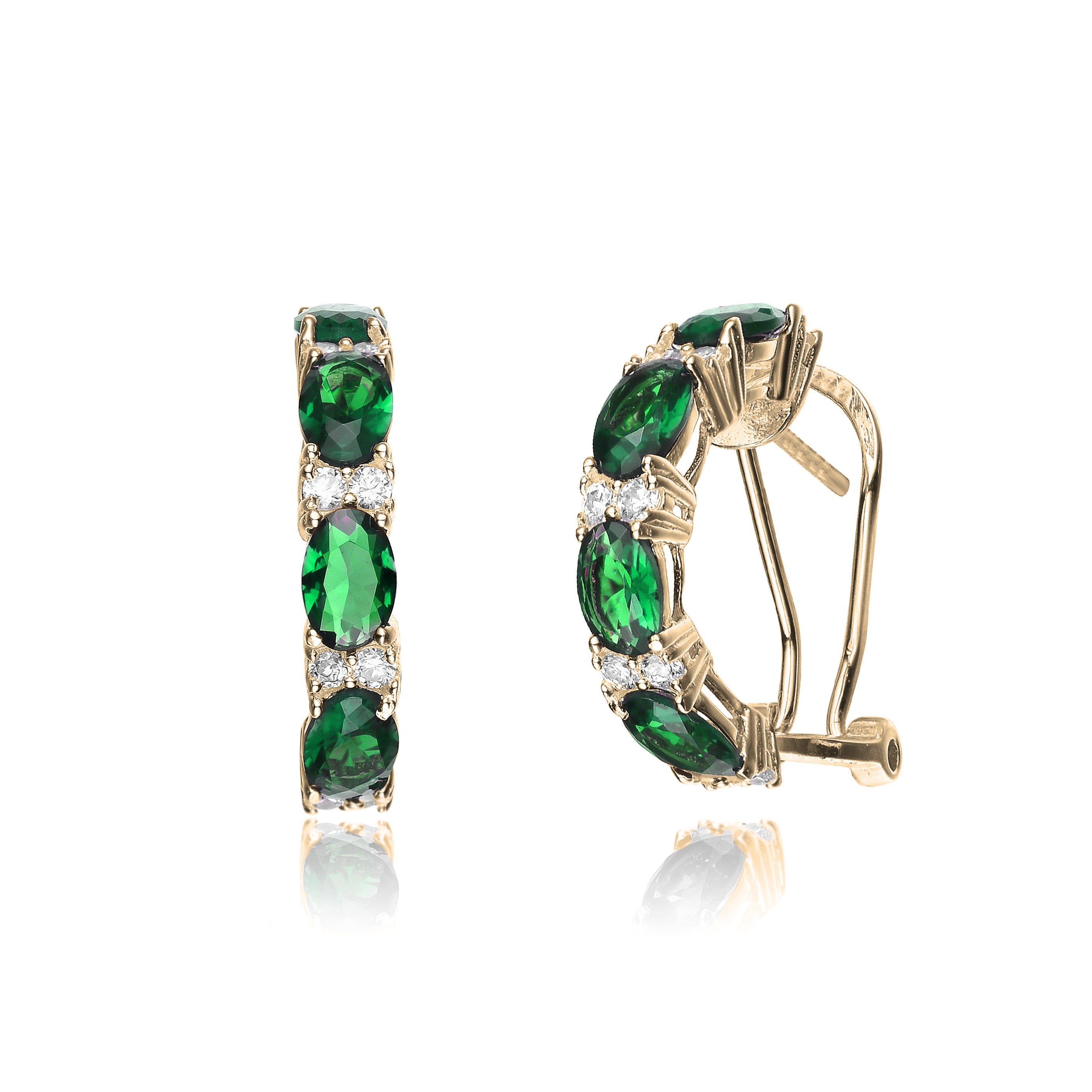 Women’s Gold / Green Mini Amande Lush Green Dainty Hoop Earrings Genevive Jewelry