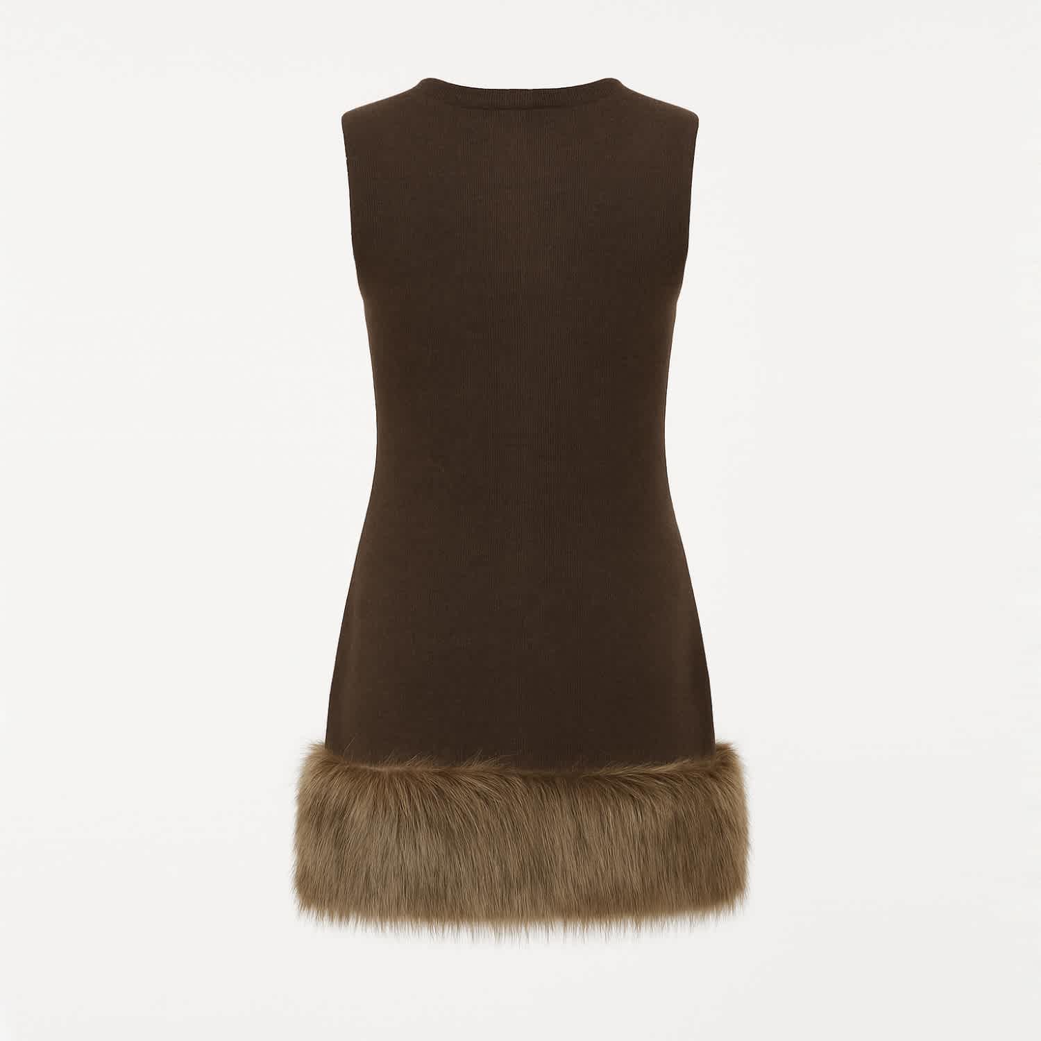 brown fur trim dress Domitia Off Shoulder Knit Dress - Brown