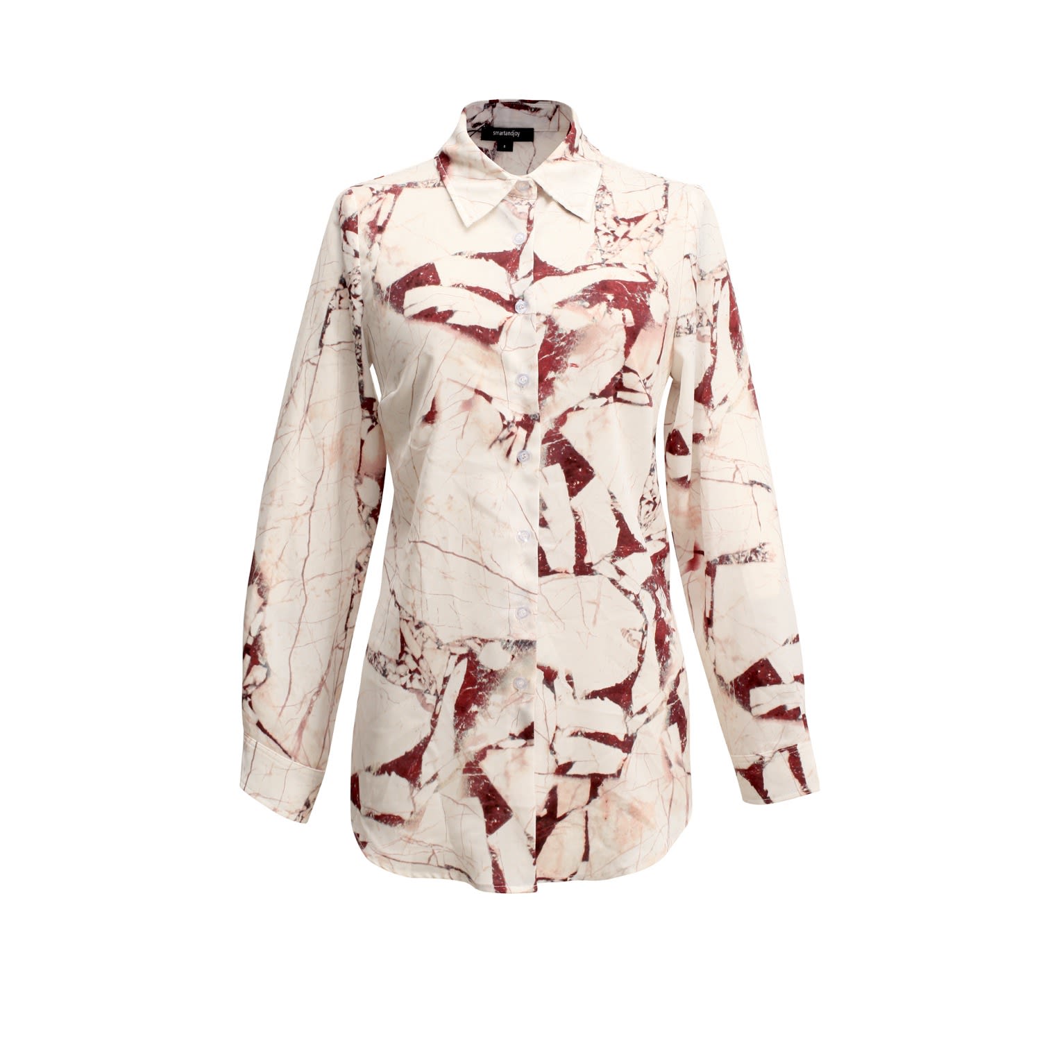 Smart And Joy Women's White Straight Shirt With Marble Effect Print In White