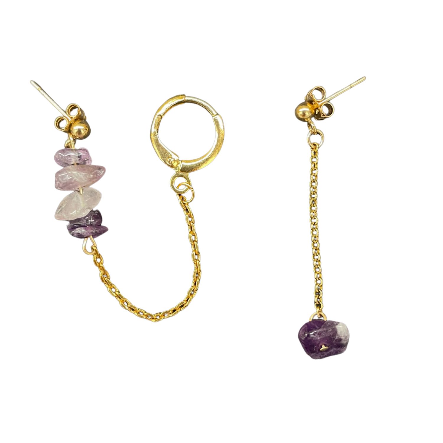 Women’s Pink / Purple / Gold Upcycled Pendant Gold Earrings With Semi Precious Stones Tte D’orange