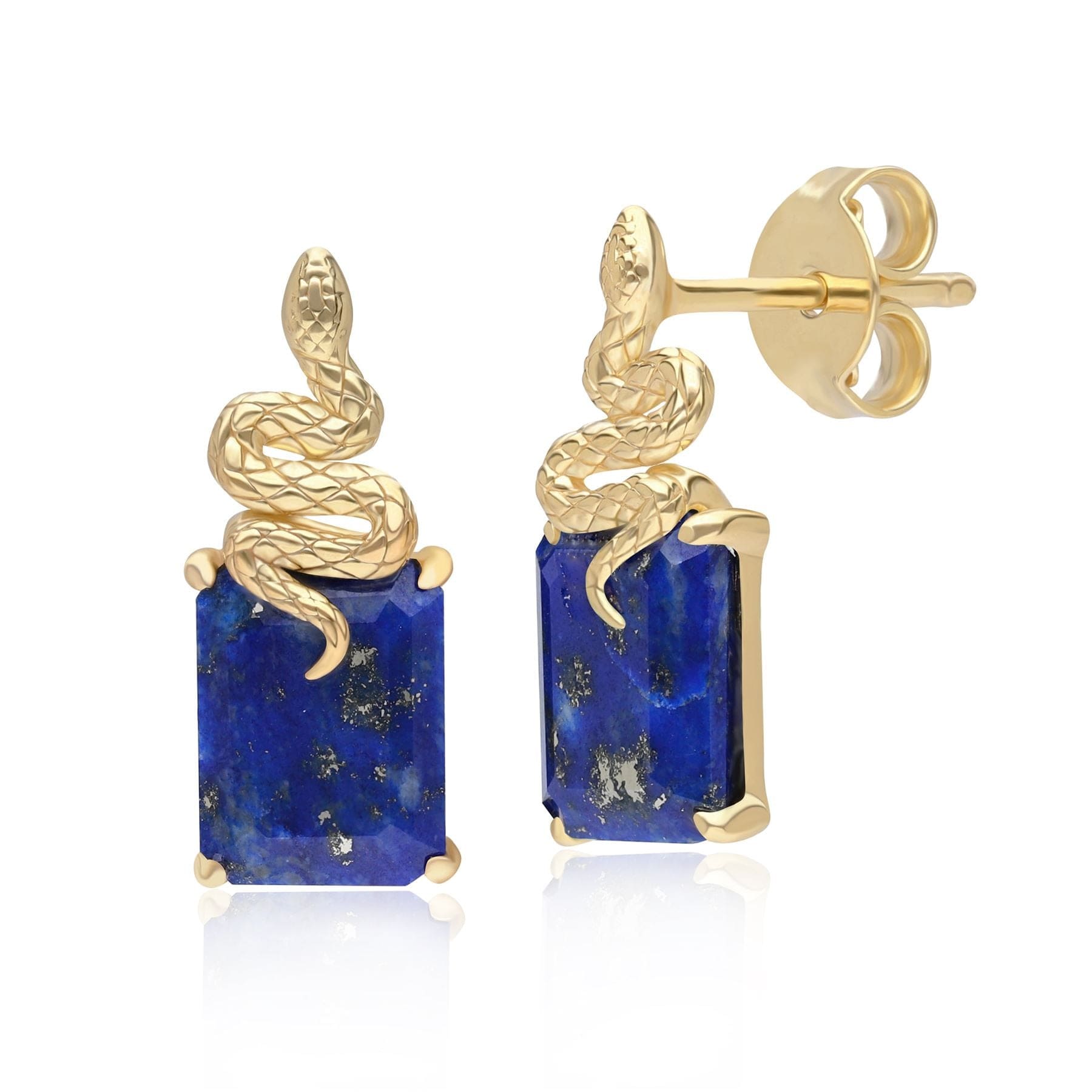 Women’s Gold / Blue Lapis Lazuli Snake Stud Earrings In Gold Plated Sterling Silver Gemondo