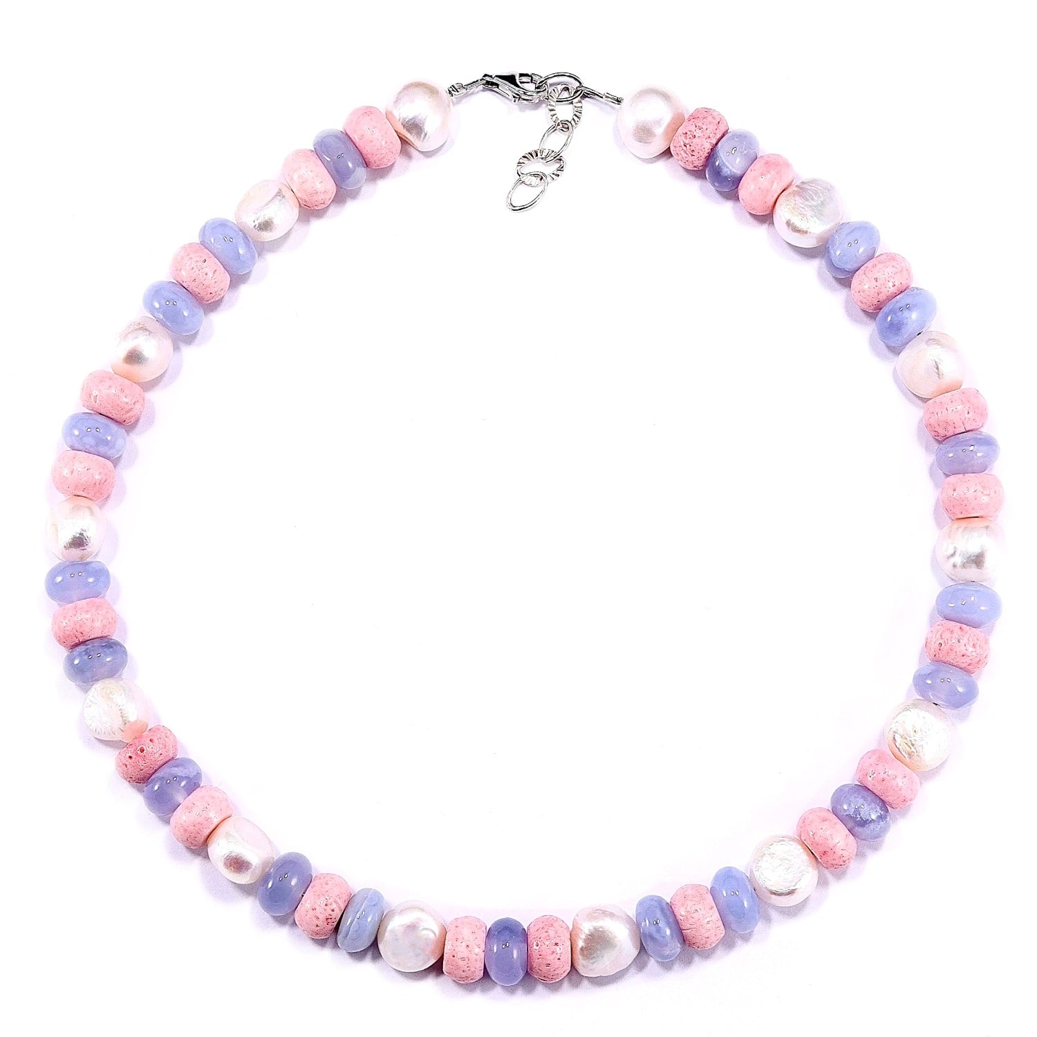 Mineralgems ✩ Studio Women's Blue / Pink / Purple Candy Necklace With Coral, Chalcedony, And Pearls