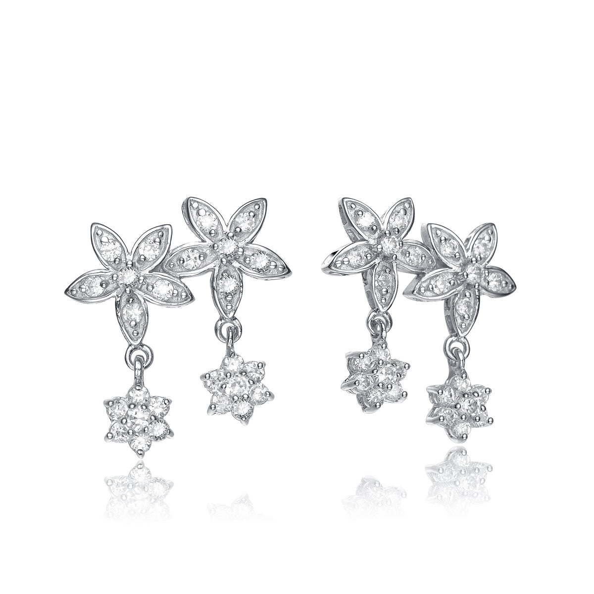 Genevive Jewelry Women's White / Silver Sterling Silver Cubic Zirconia Multi-flower Earrings In Multi