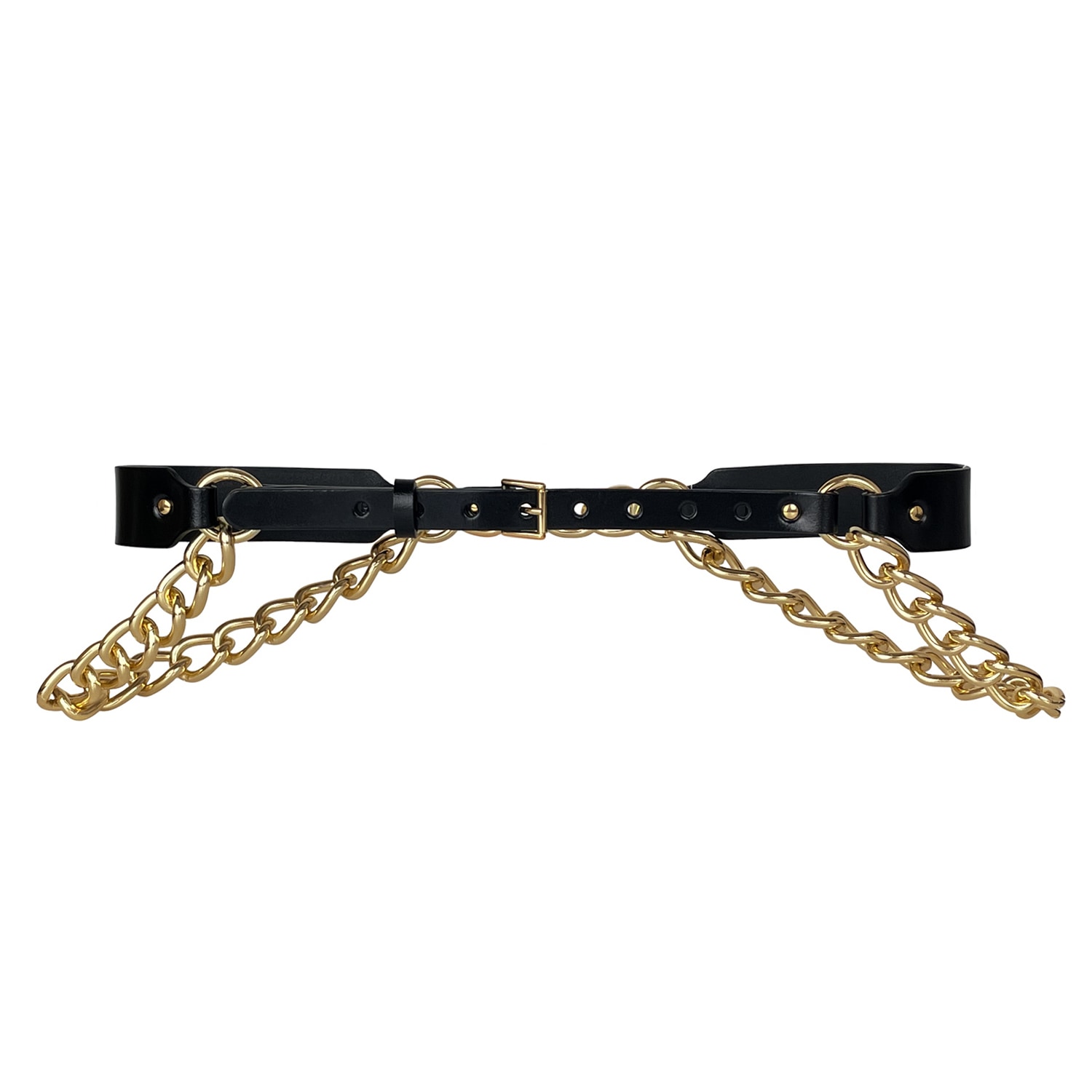 Women's Black Double Chain Slim Leather Belt | Large | Haute Cuir