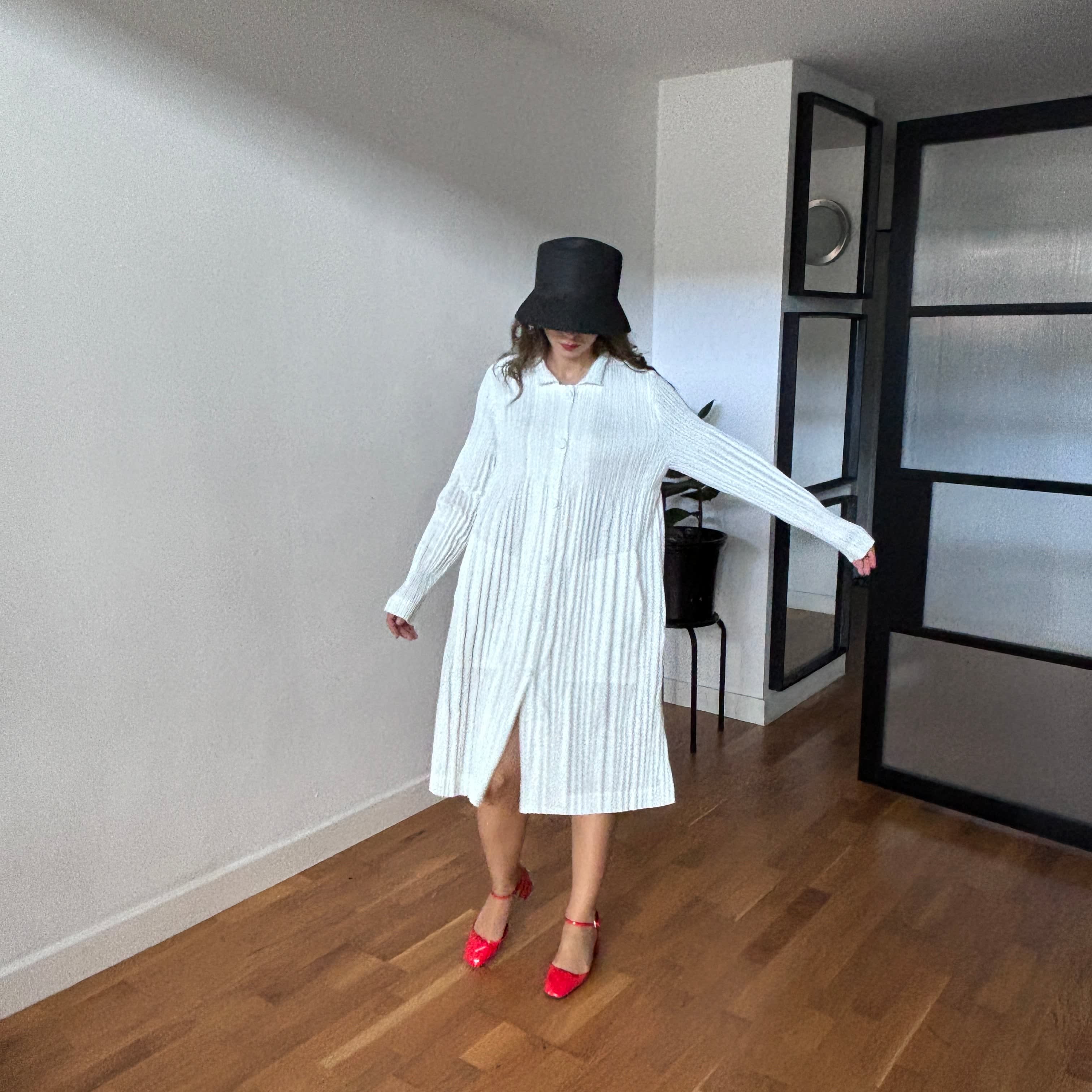 White Pleated Shirt Dress With Pockets | London Atelier Byproduct | Wolf &  Badger