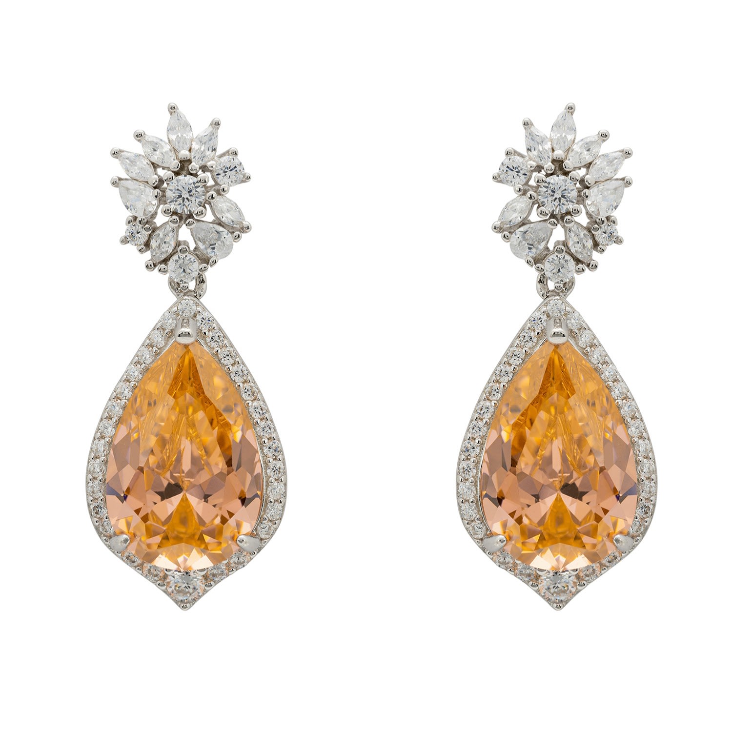 Women’s Silver / White / Yellow Olivia Teardrop Crystal Drop Earrings Peach Silver Latelita