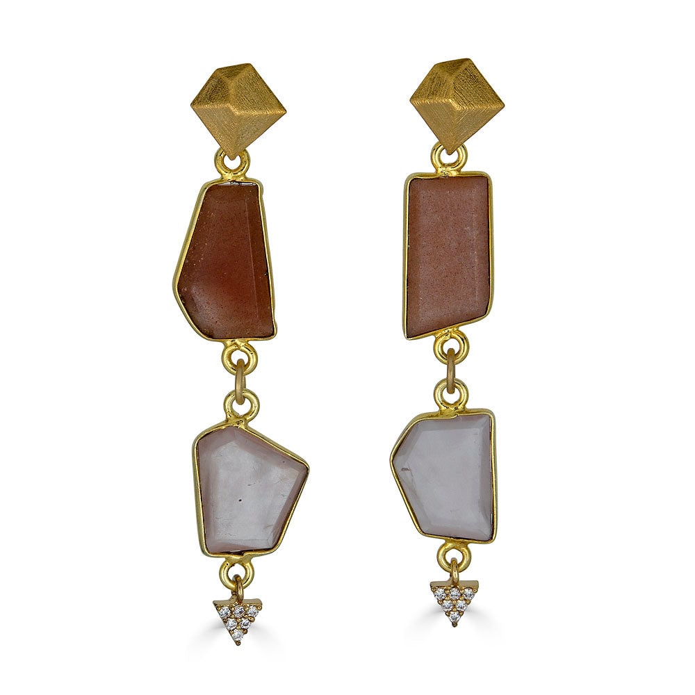 Loni Paul Jewelry Women's Gold / Pink Peach Moonstone & Rose Quartz Earrings In Brown