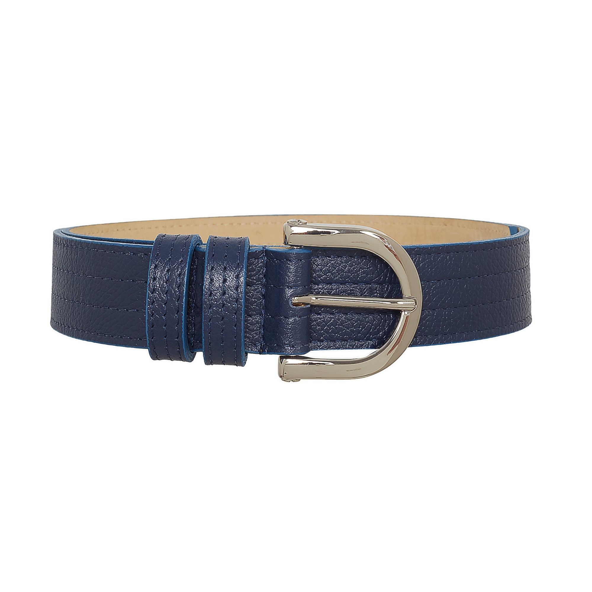 Beltbe Women's Arch Silver Metal Buckle Leather Belt - Navy Blue In Blue
