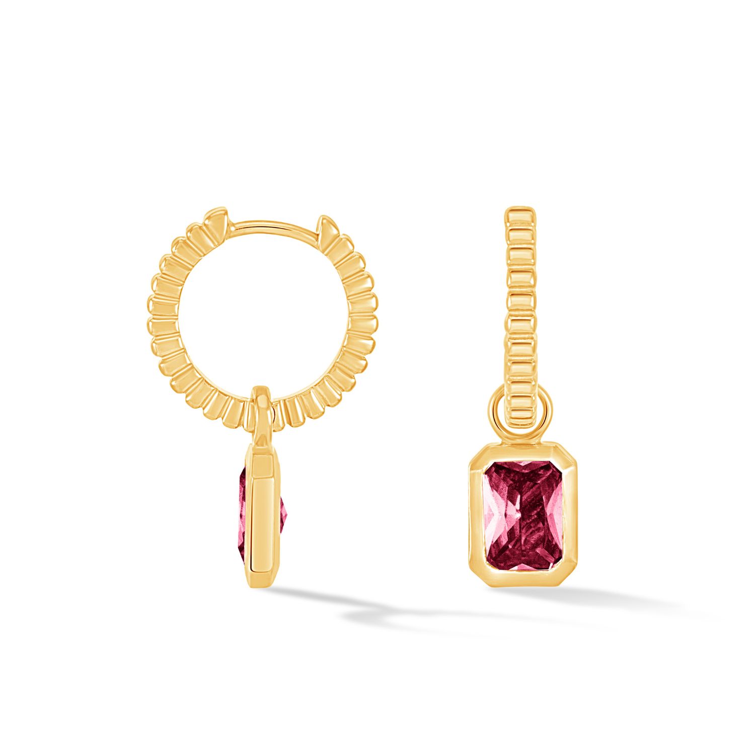 Dower & Hall Women's Gold / Red Red Garnet Humbug Huggie Charm Hoops In Gold Vermeil