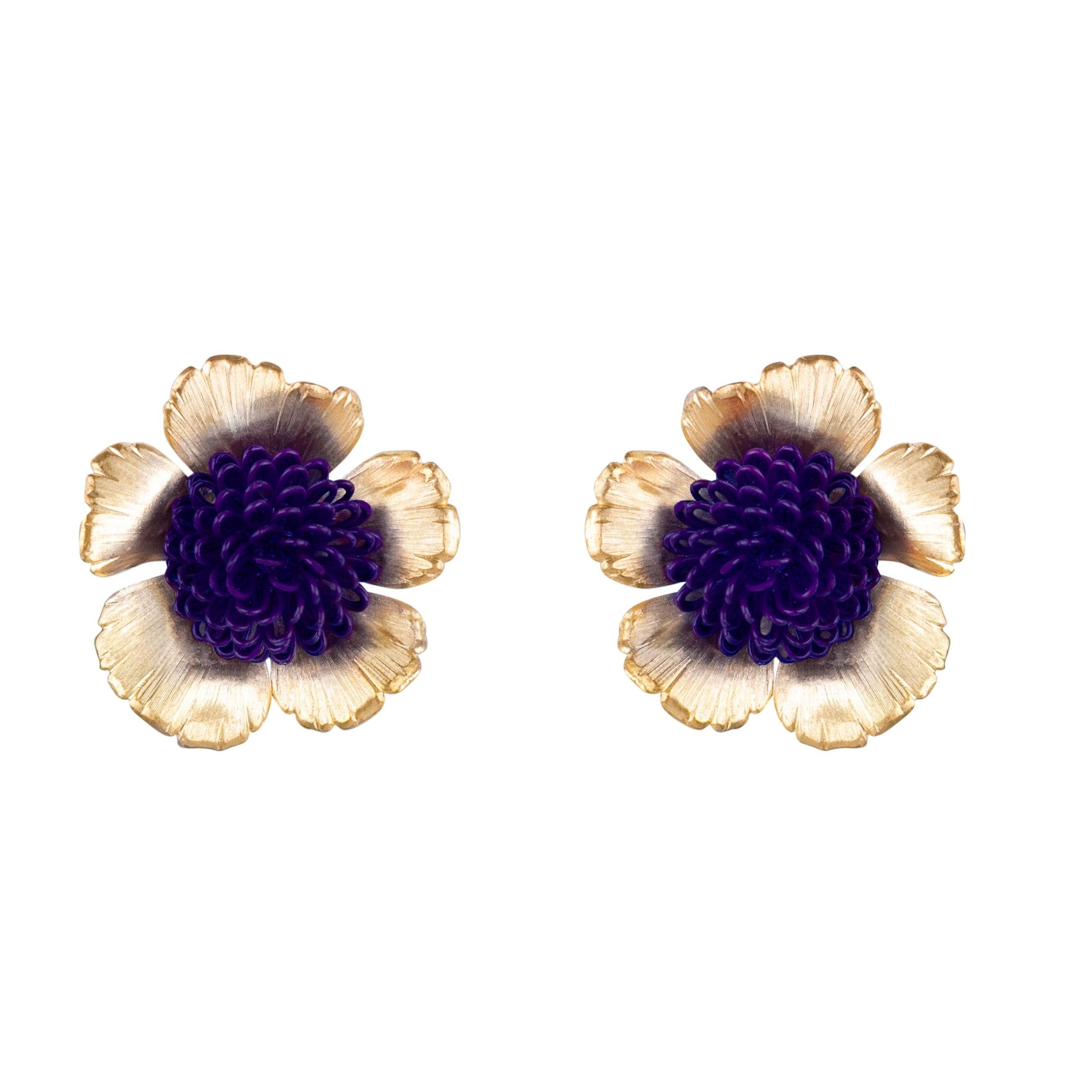 Pat’s Jewelry Women's Purple Floral Pompom Earrings