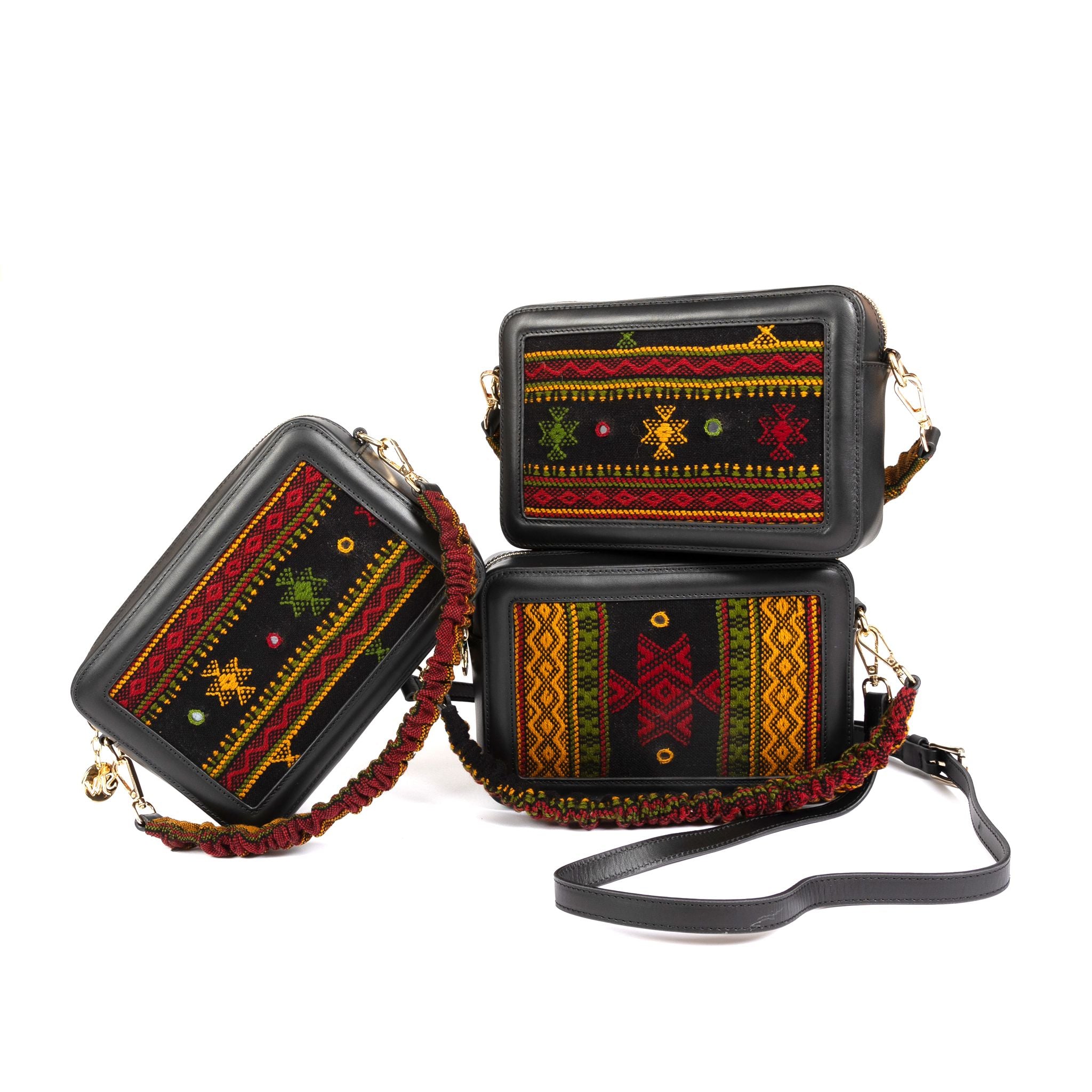 Sjw Bags London Women's Black / Yellow / Orange Perazzi Gujarati Woven Textile & Leather Cross Body Bag