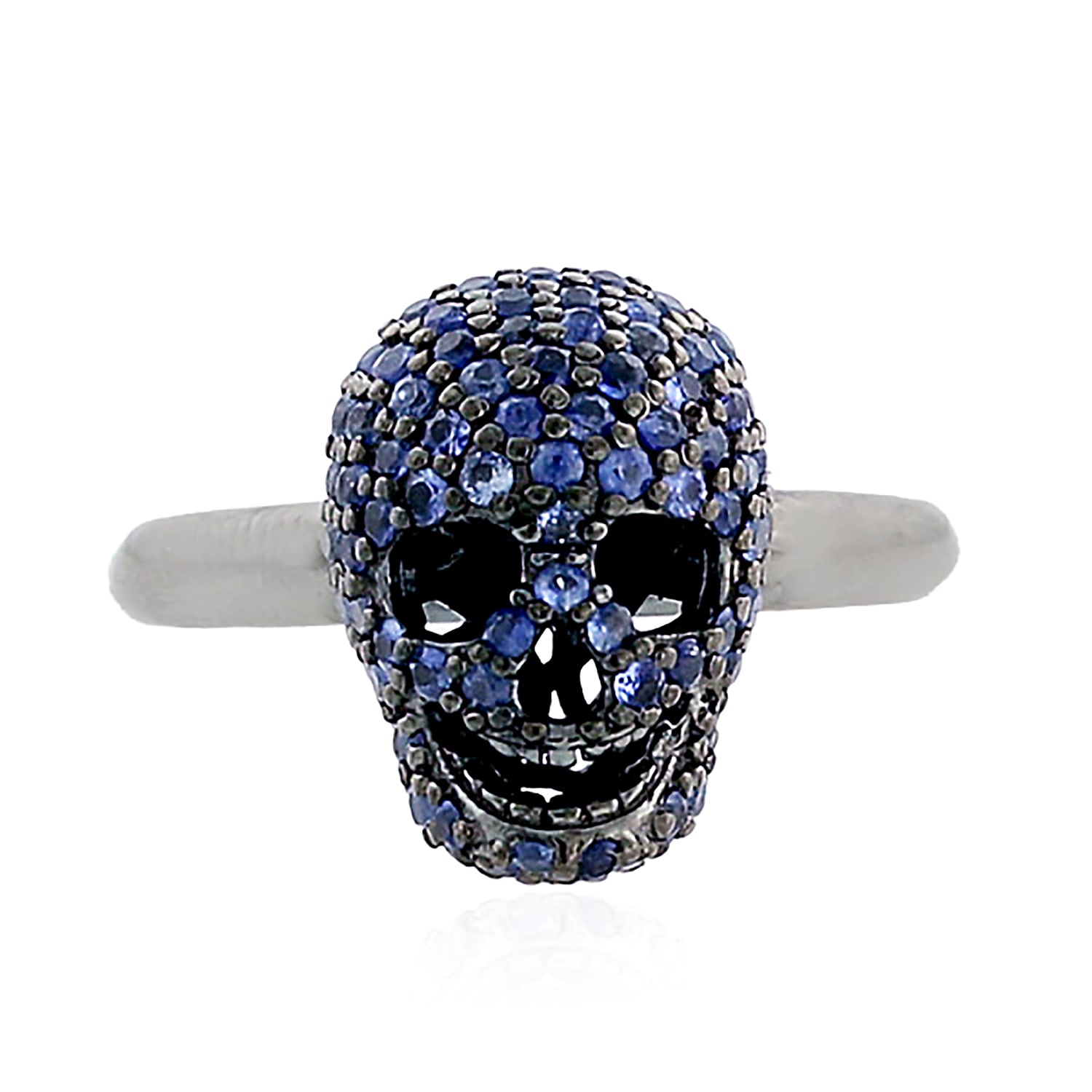 Women’s Blue / White Natural Blue Sapphire Skull Ring 925 Sterling Silver Artisan