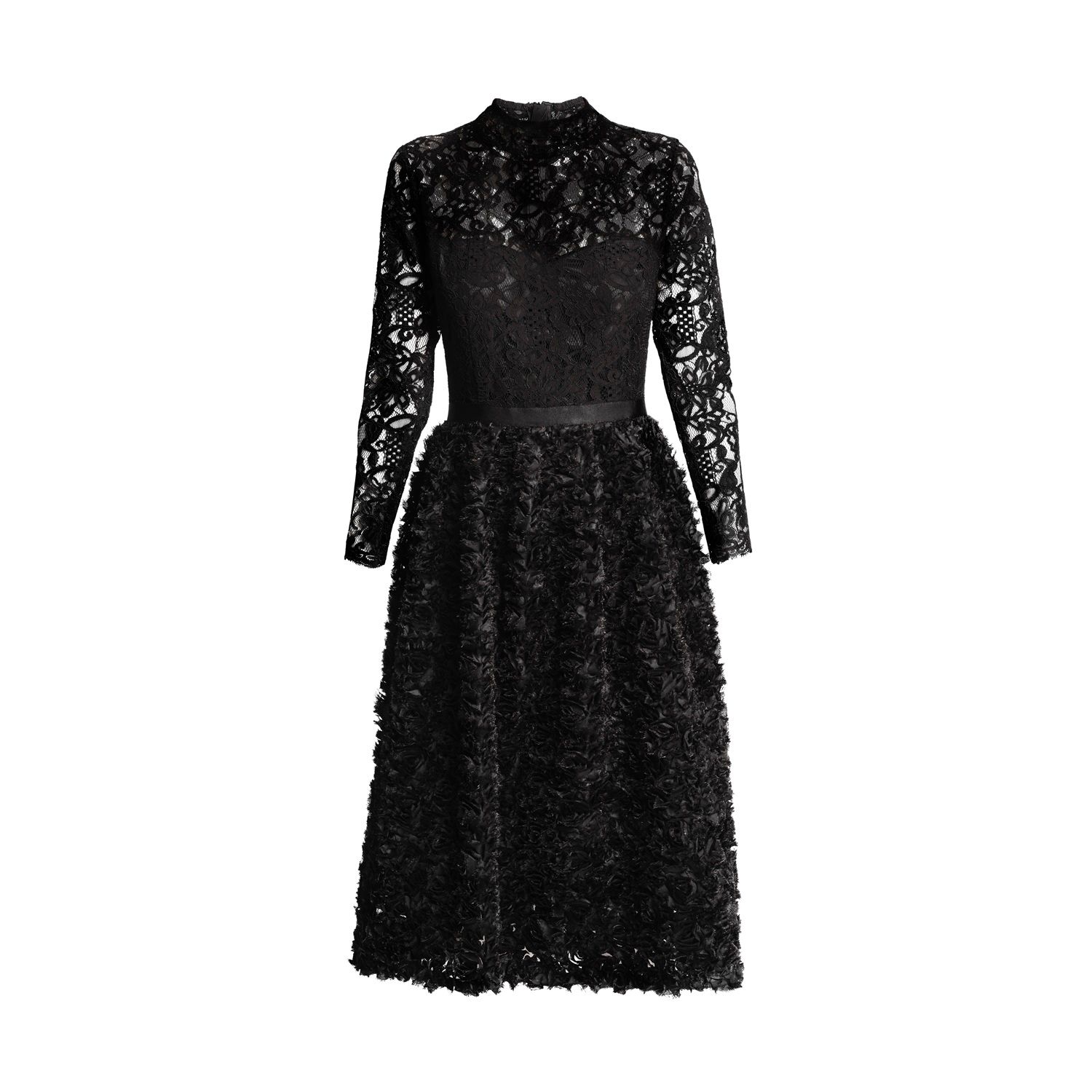 Rumour London Women's Black Grazia Midi Dress With Lace Bodice And Ruffled-tulle Skirt In Black