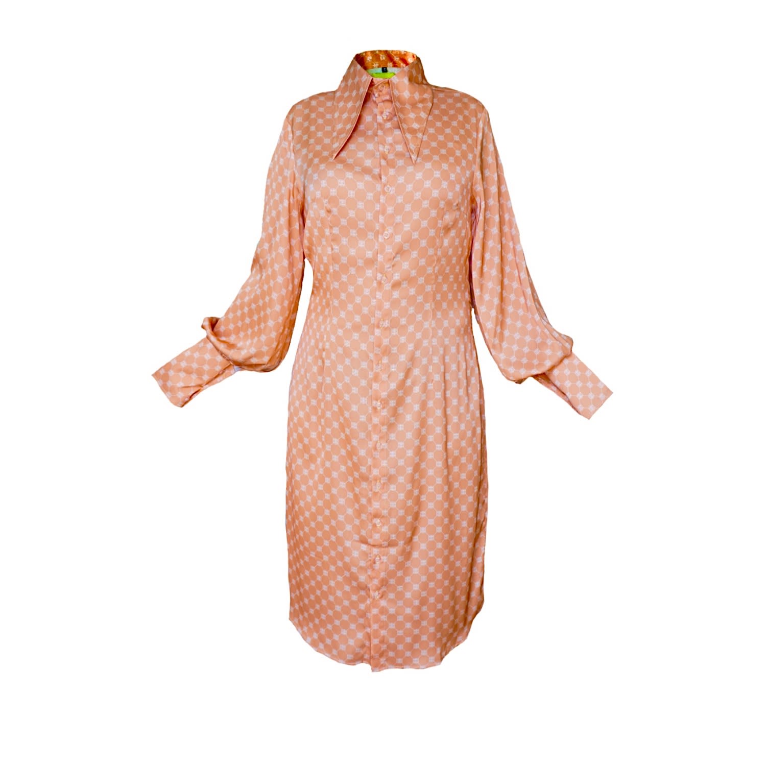 Women’s Rose Gold / Yellow / Orange Apricot Satin Long Sleeve Midi Shirt Dress With Buttons Small Janara Jones