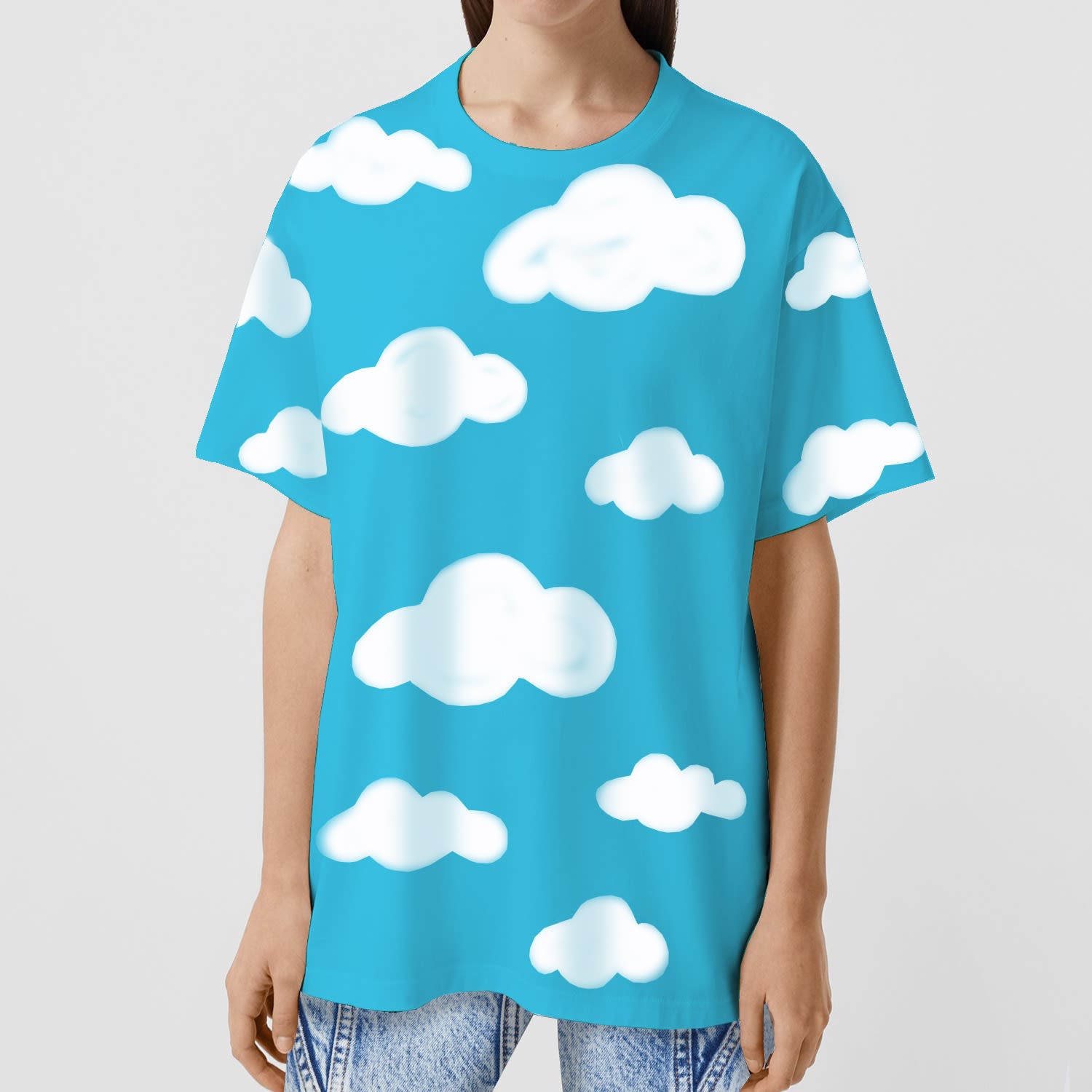 Mens Blue Cloud Relaxed T-Shirt, Quillattire