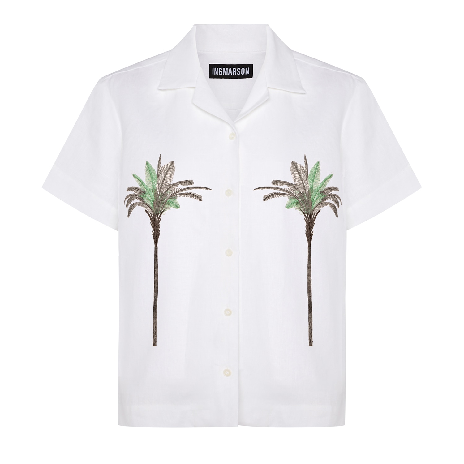 Men’s White Palm Embroidered Irish Linen Cuban Shirt Xs/S Ingmarson