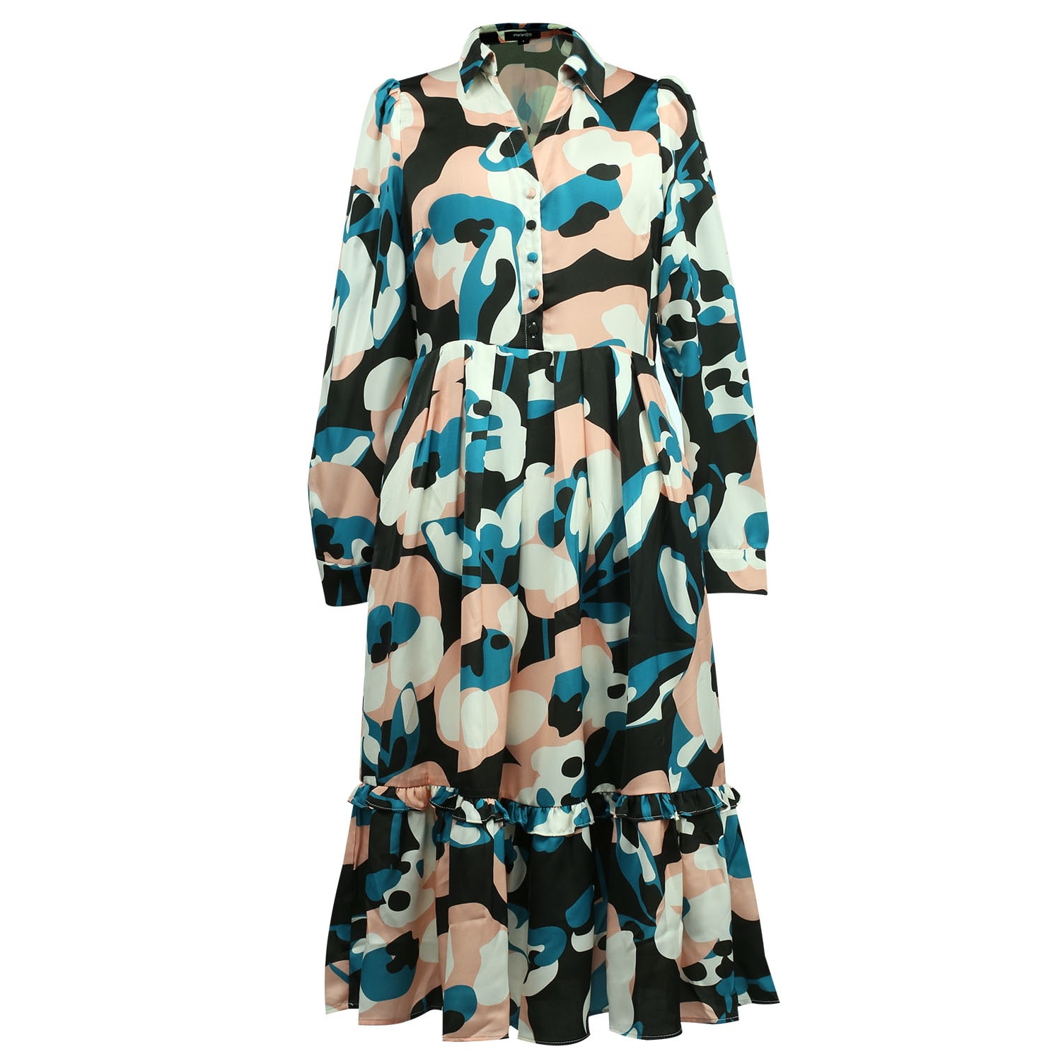 Smart And Joy Women's Macro Abstract Print V Neck Dress - Dark Green In Multi